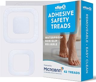 Microban-Infused Square Adhesive Anti-Slip Safety Treads, Reliable Grip for Bathtubs, Showers, Stairs & More, Power Grip Floor Grips (42 Count, Clear) Design Your Own Pattern