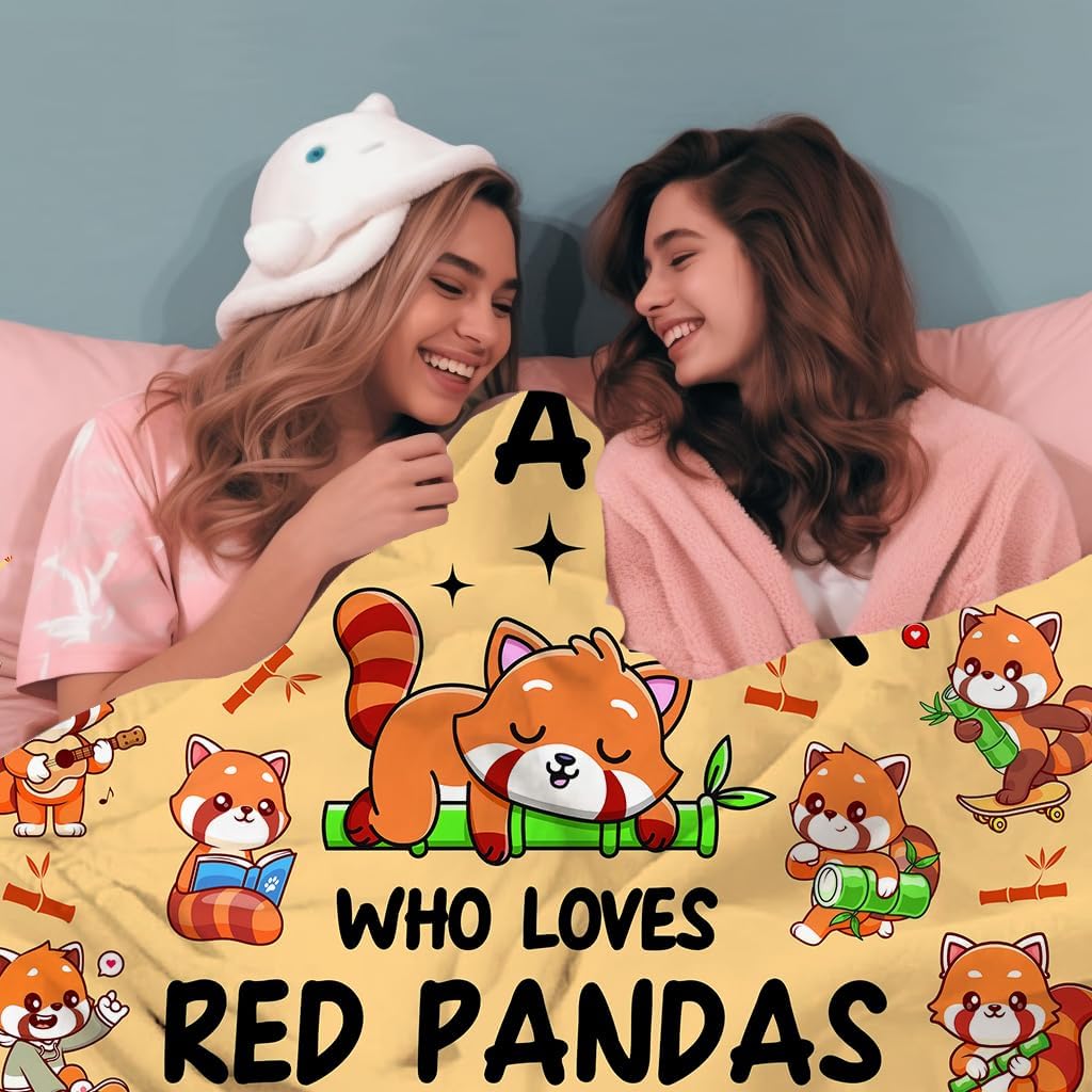 Red Panda Blanket Gifts for Girls Adults,Just A Girl Who Loves Red Pandas Throw Blankets,Funny Stuff Gifts for Animal Bamboo Lovers Women Teens 60"x50"