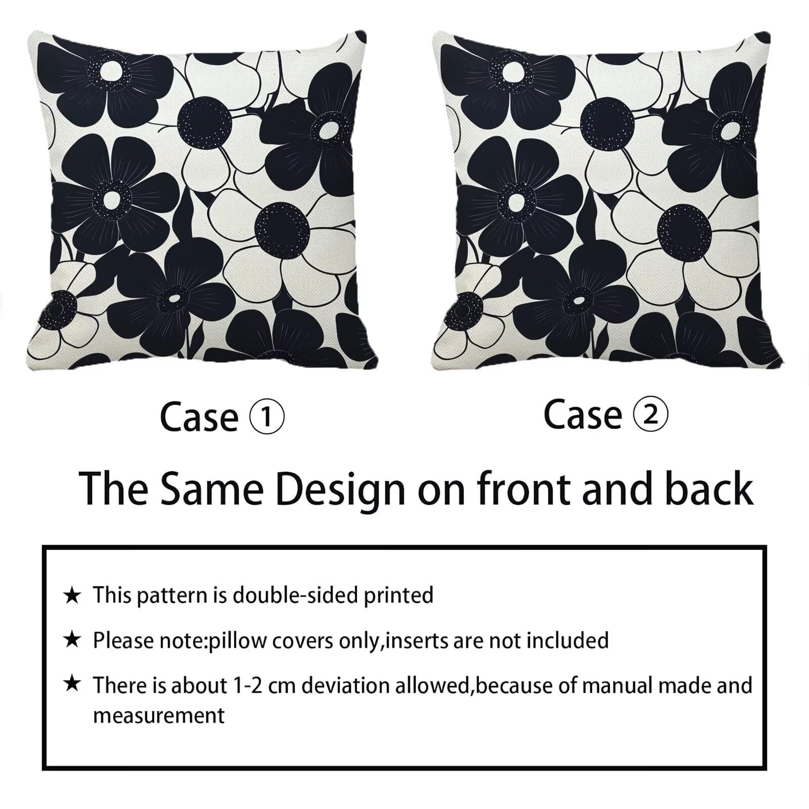 Fundas Cojines 65 x 65 cm En blanco y negro Cojines para Exterior Impermeable Juego de 4 Moderno Cushion Covers Cojin Cuadradas Lino de Sofá Decorativas Funda de Cojin para Sala Sofá Cama Silla X-768