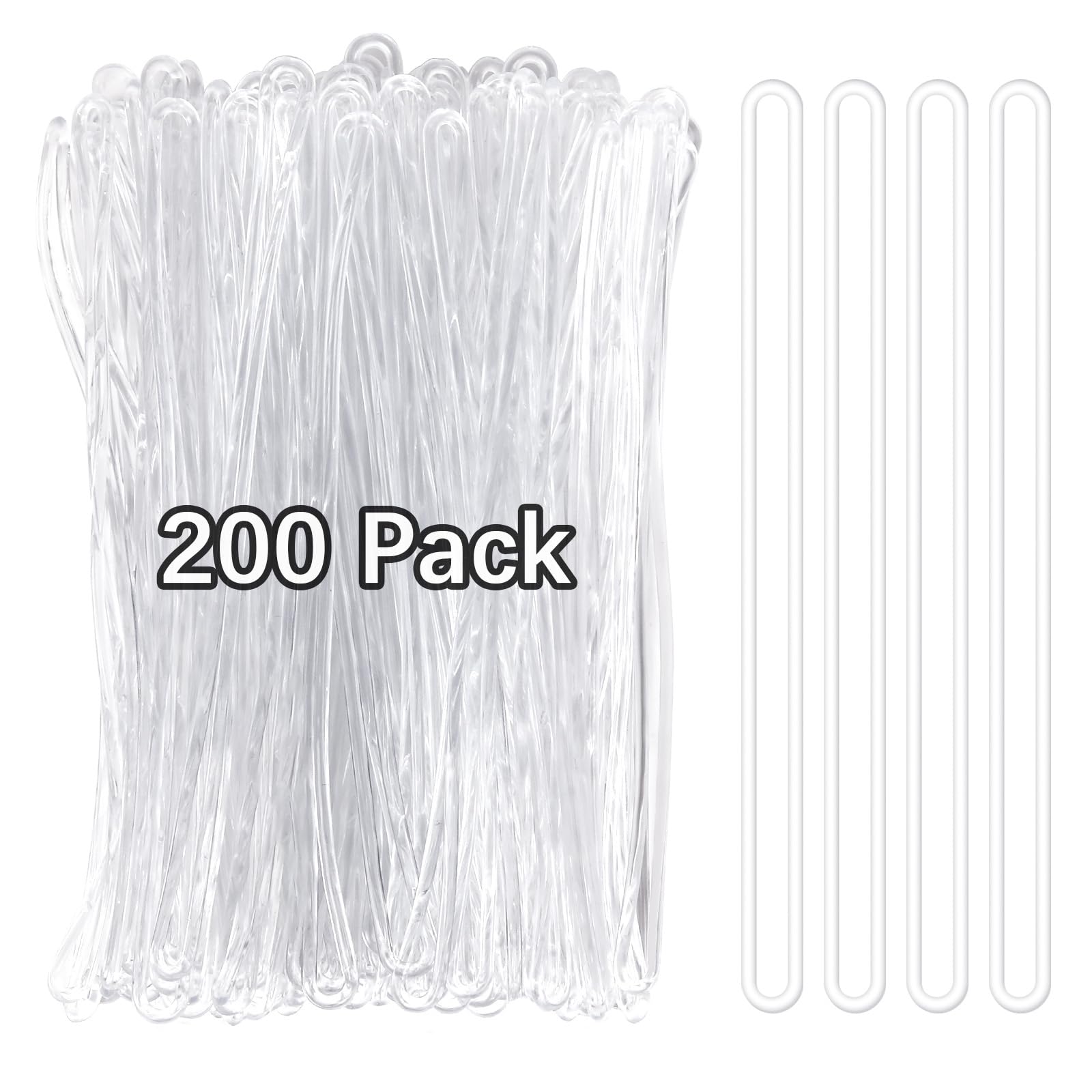 200 Pack Clear Plastic Luggage Tag Loops, Durable Worm Loops for Luggage Tags, ID Cards, Name Tags, Badge Holders, 6 Inch Bulk Luggage Tag Straps, Bag