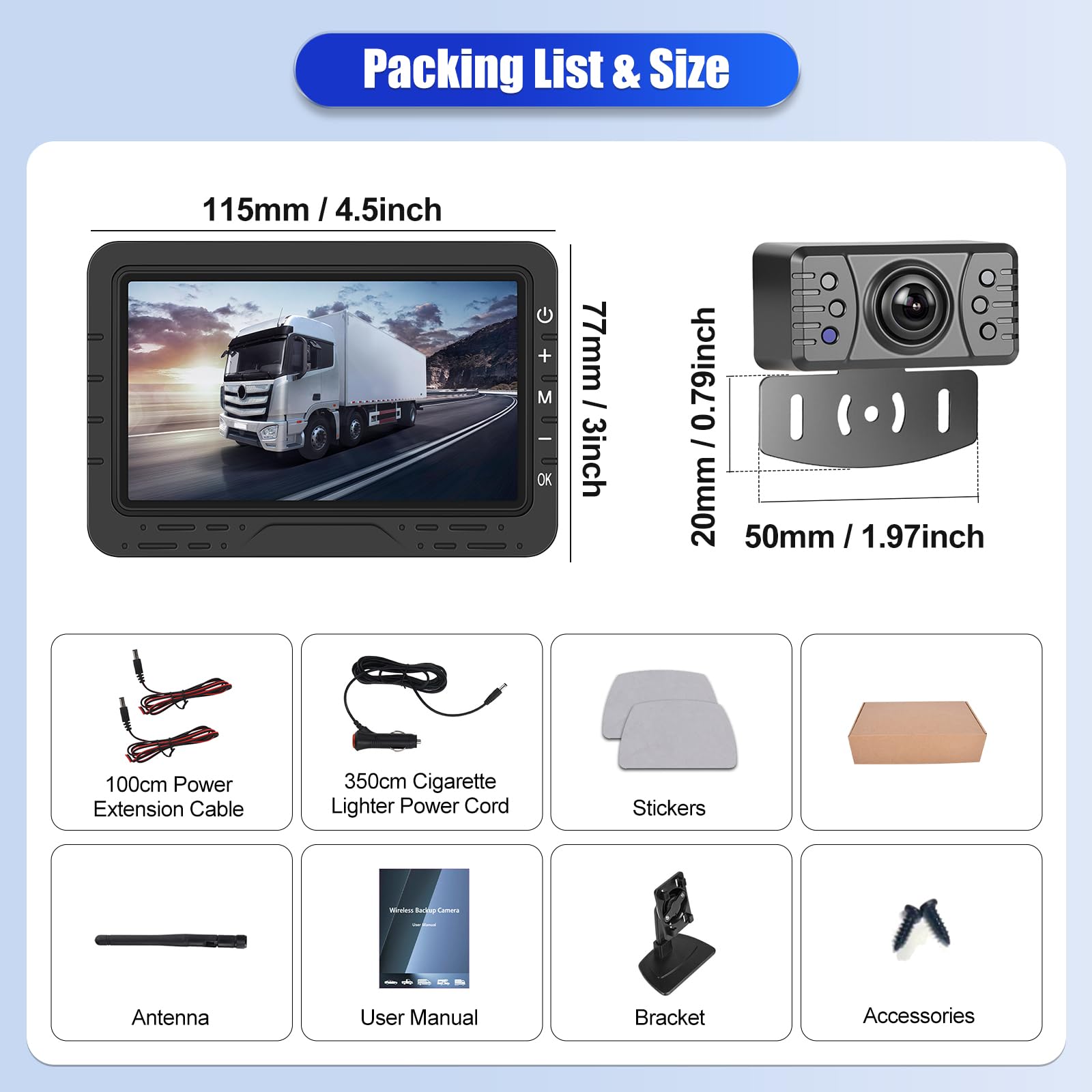 OiLiehu Digital Inalámbrica Cámara Visión Trasera, Cámara Visión Nocturna Infrarroja IP68, Cámara Visión Trasera inalámbrica 1080P con Monitor IPS 4,3", con línea Auxiliar Marcha Atrás