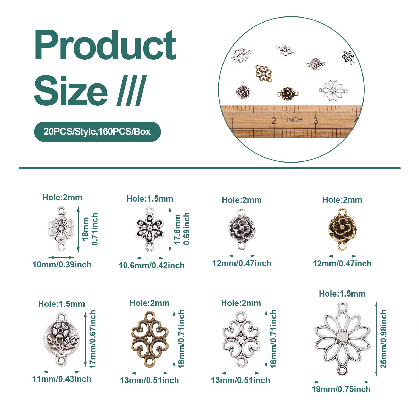 120 Pendentifs Fleur Tibétaine PH PandaHall - 12 Styles Antiquités Filigrane Cœur Larme Pour Bijoux