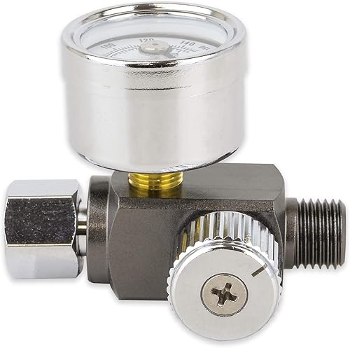 Miniatura 2 de Válvula reguladora de ajuste de aire con manómetro para pistolas pulverizadoras y herramientas neumáticas (14" NPS) (manómetro analógico)