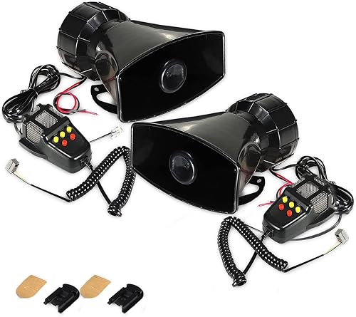 Zento Deals 80W Sirena de coche cuerno Mic PA sistema de altavoz amplificador de sonido de emergencia-5 tonos (negro 2)