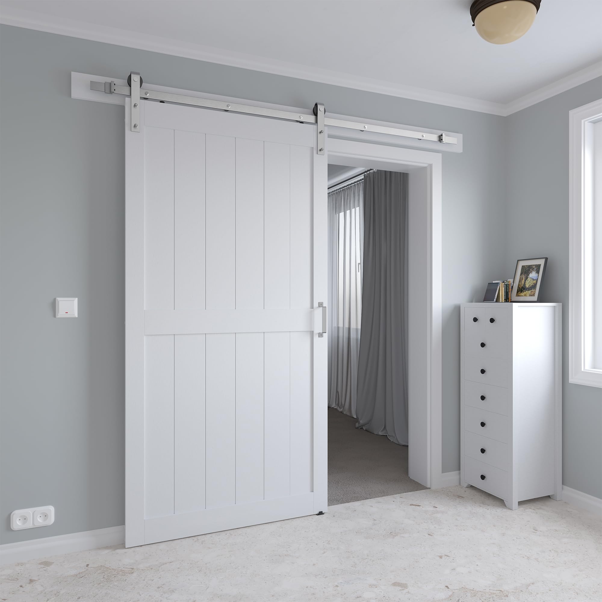COSHOMER 42x96 White Sliding Barn Door with Hardware