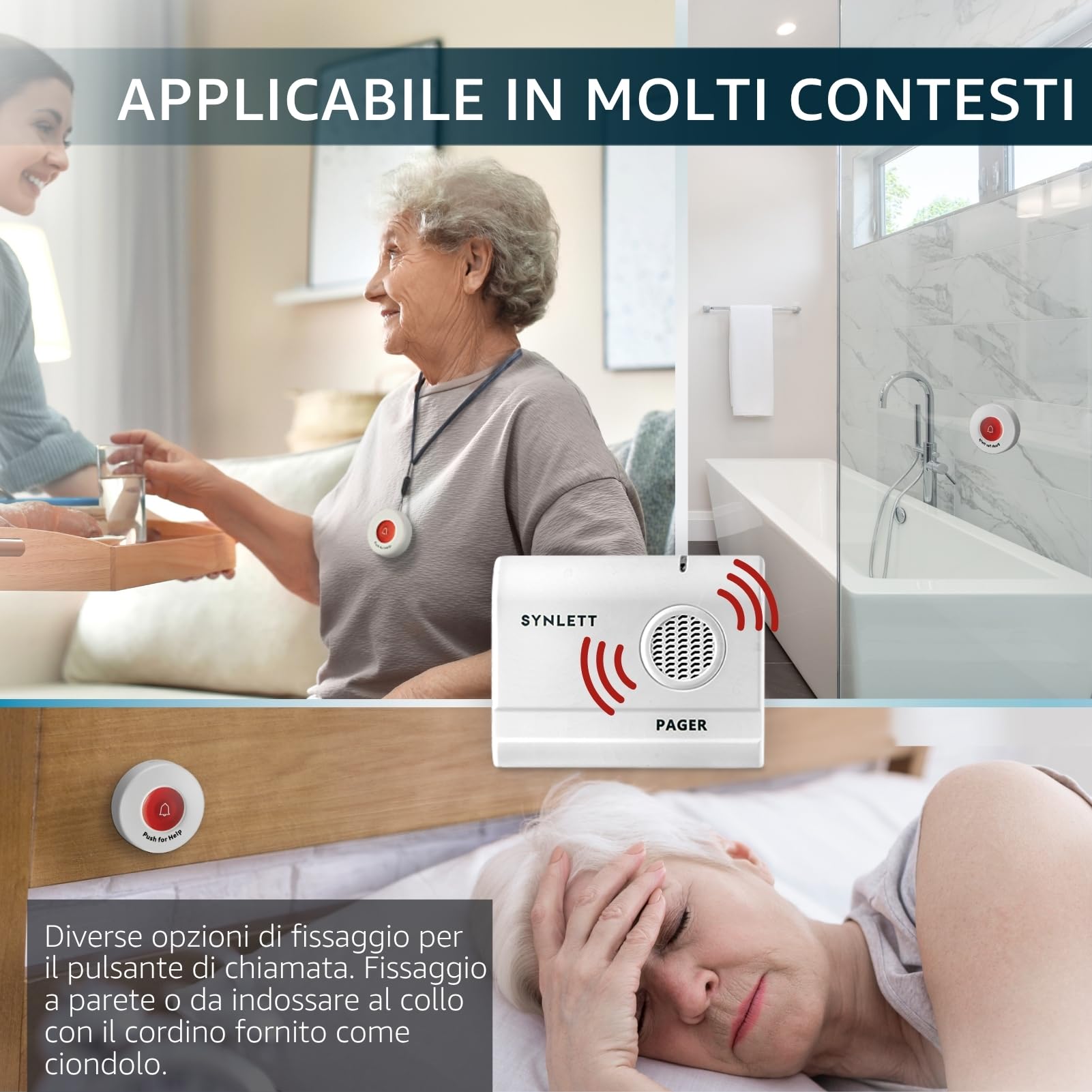 Cercapersone Wireless con 3 Pulsanti SOS e 1 Pager – Sistema di Allarme Portatile per Caregiver, Chiamata Infermieristica, Anziani e Pazienti in Emergenza