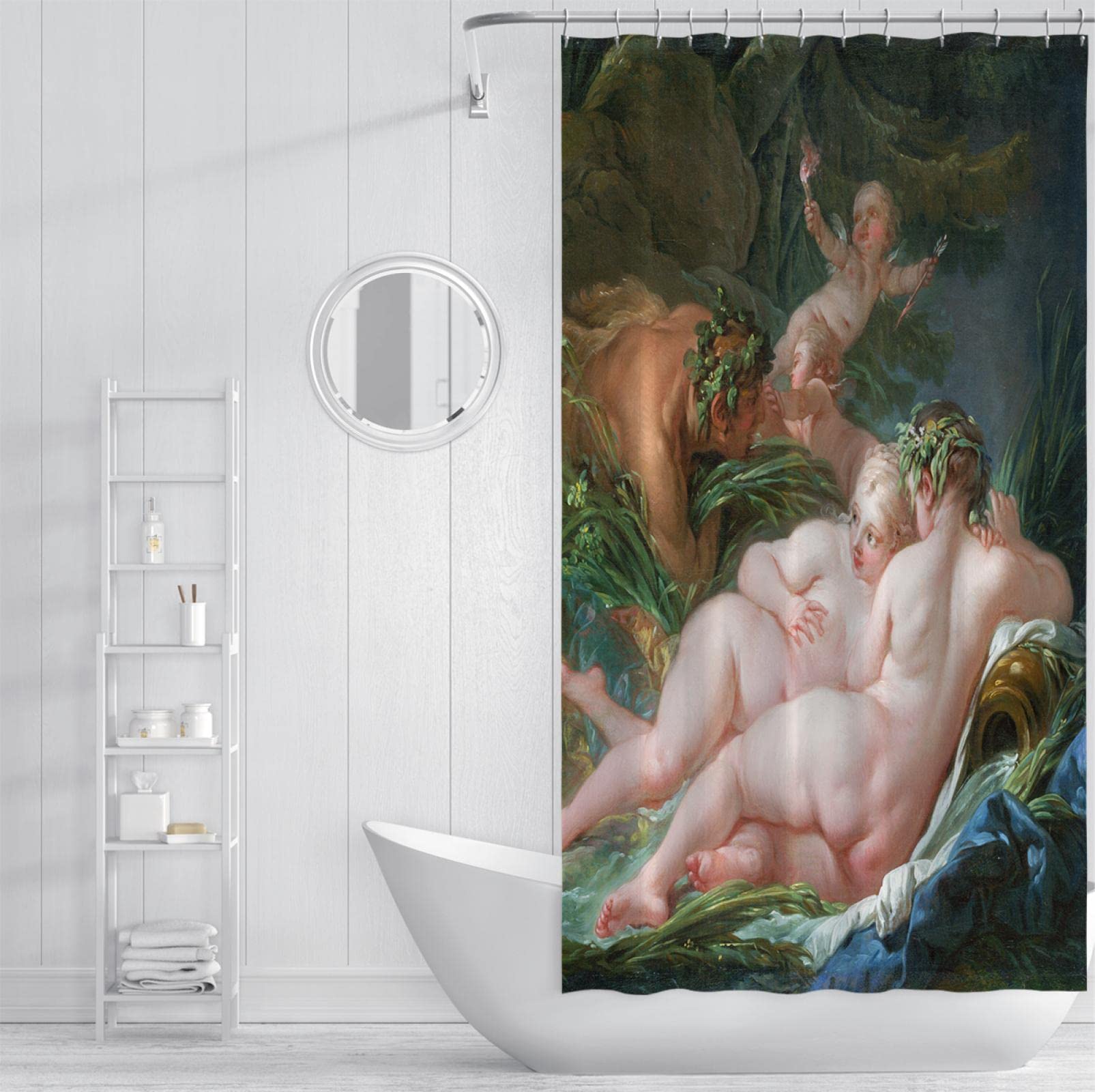 Eleganter Duschvorhang François Boucher Duschvorhänge Rokoko Kunst Badezimmer Sauberes Badewannendekor Hochleistungsstoff HD Duschvorhang Set 180x180cm