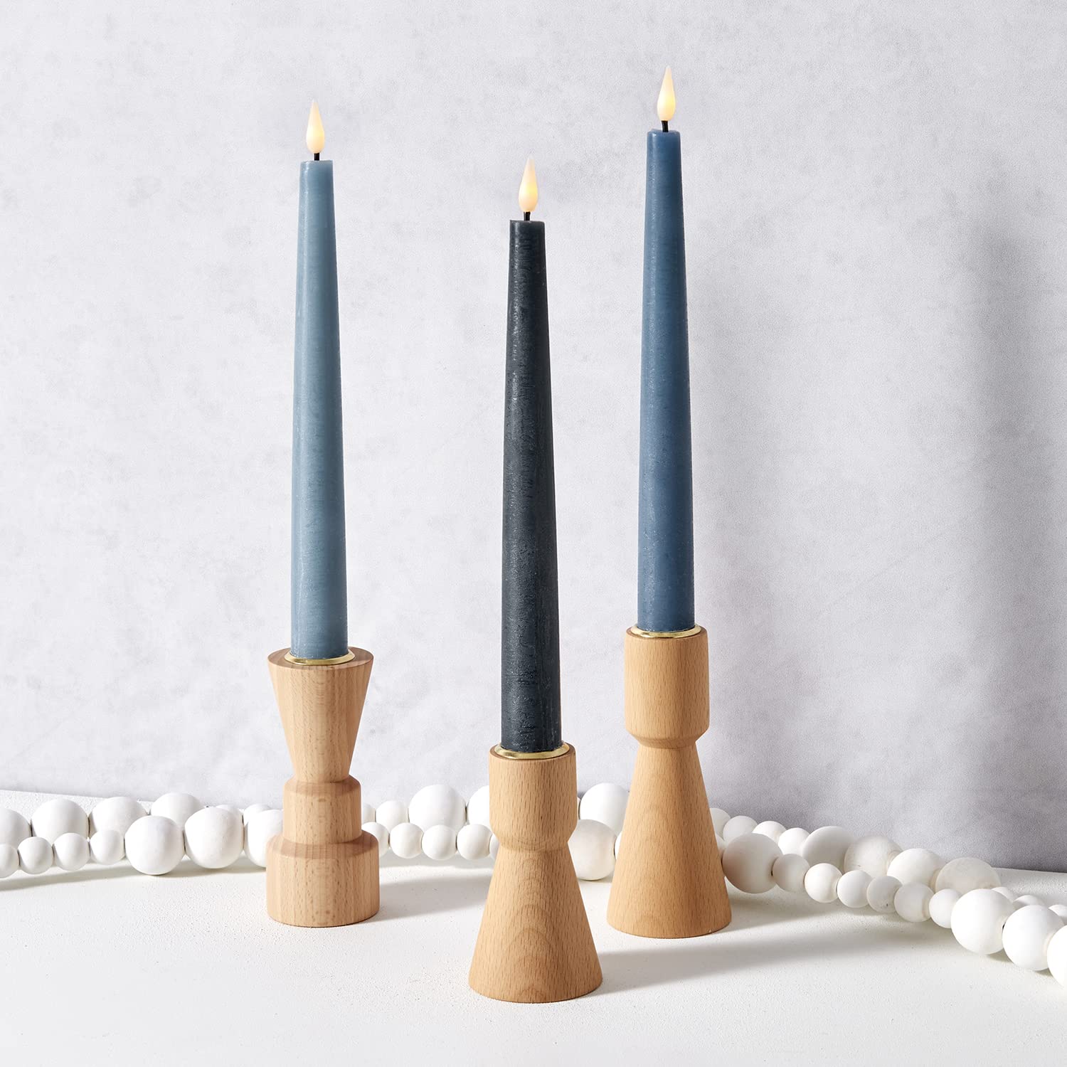 LampLust Blue Flameless Taper Candles Battery Operated