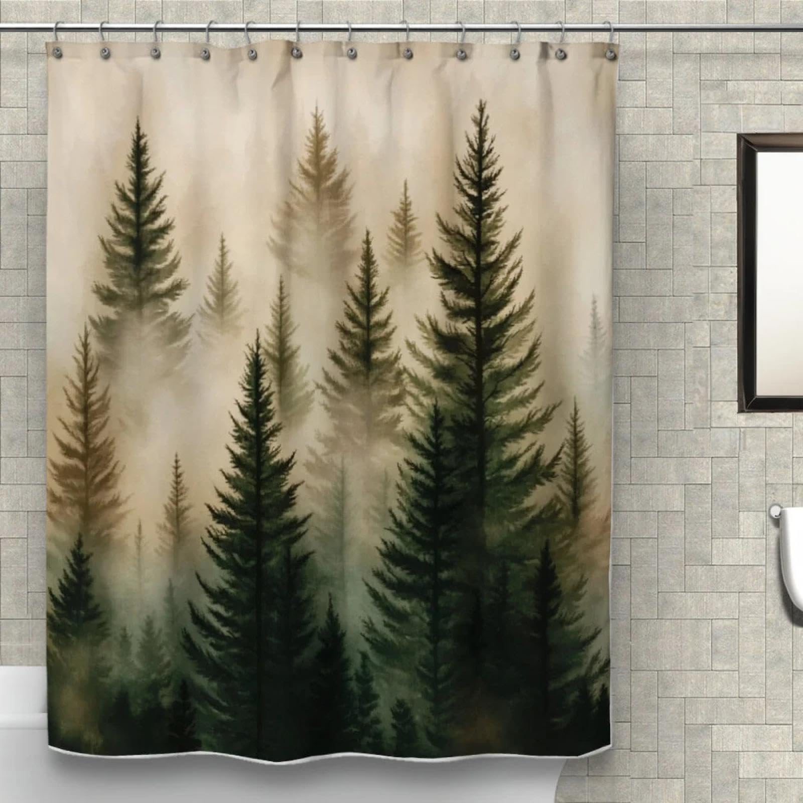 Rideau de douche extra long anti-éclaboussures forêt brumeuse imperméable pour salle d'eau