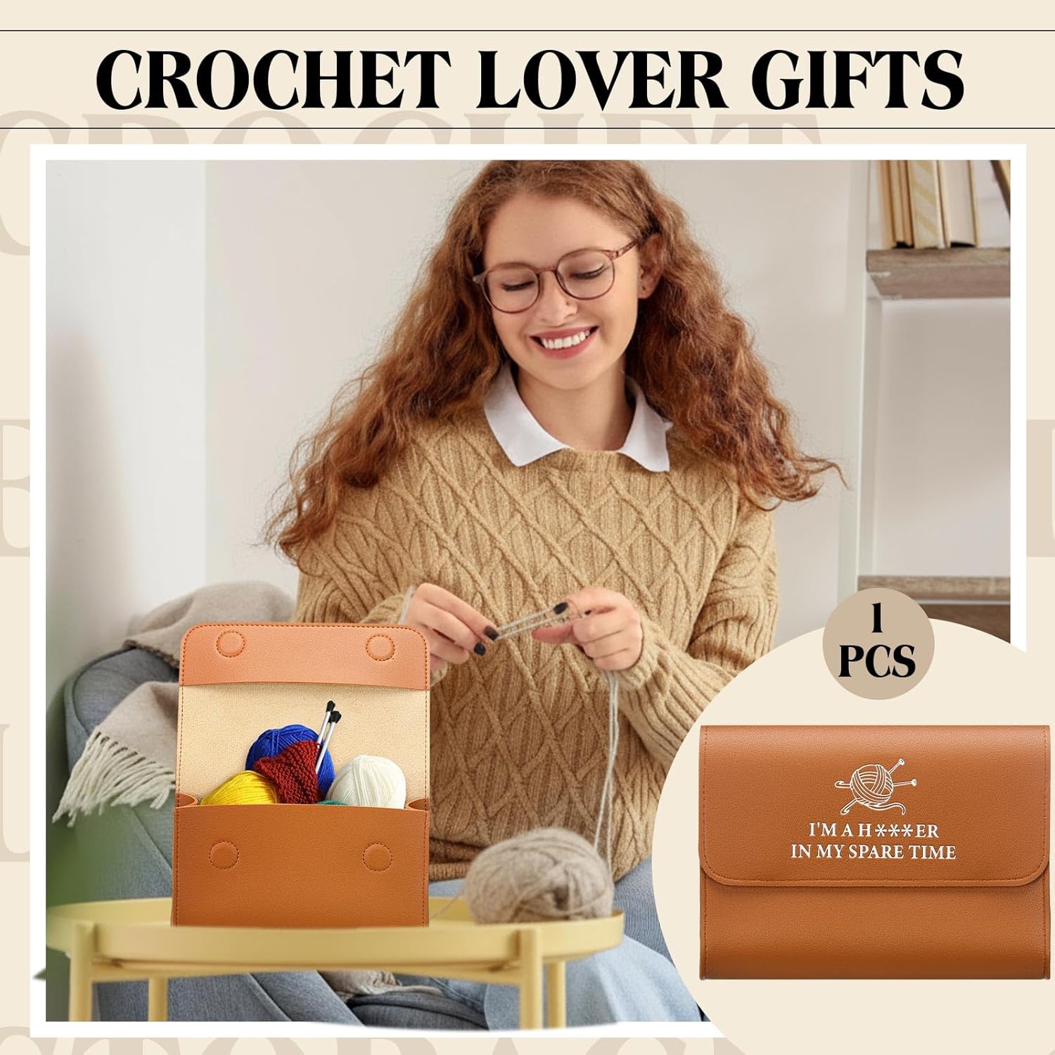 SilTriangle Valentine's Day Crochet Gifts for Crochet Lovers Crocheters in My Spare Time Leather Crocheting Storage Bag Funny Hook Case Gift for Crocheters Galentines Women Men Who Love Crocheting - Image 5