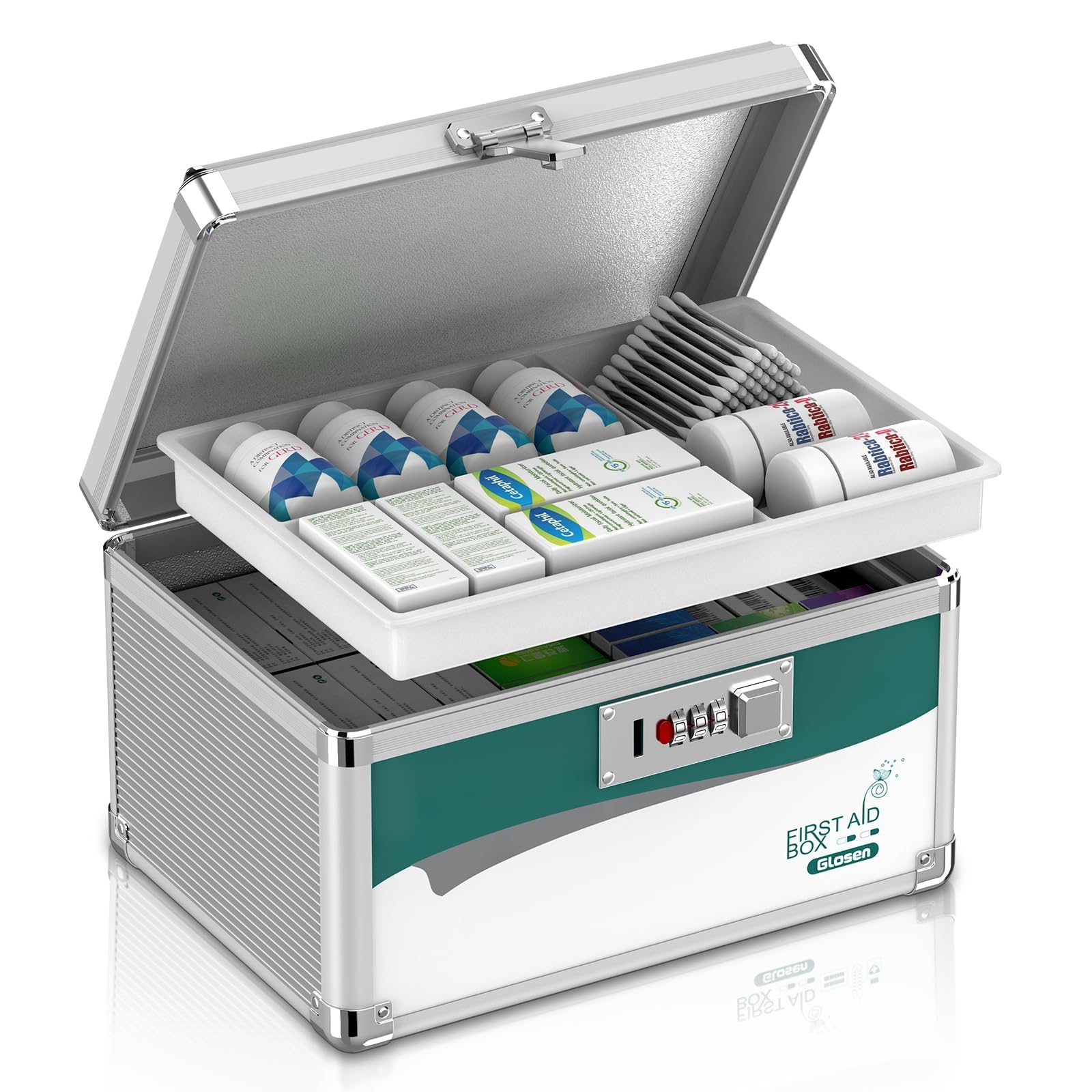 Glosen Medicine Lock Box with Combination Lock, Medication lock box【Small 10x6.7x6.7 Inch】,medical box organizer