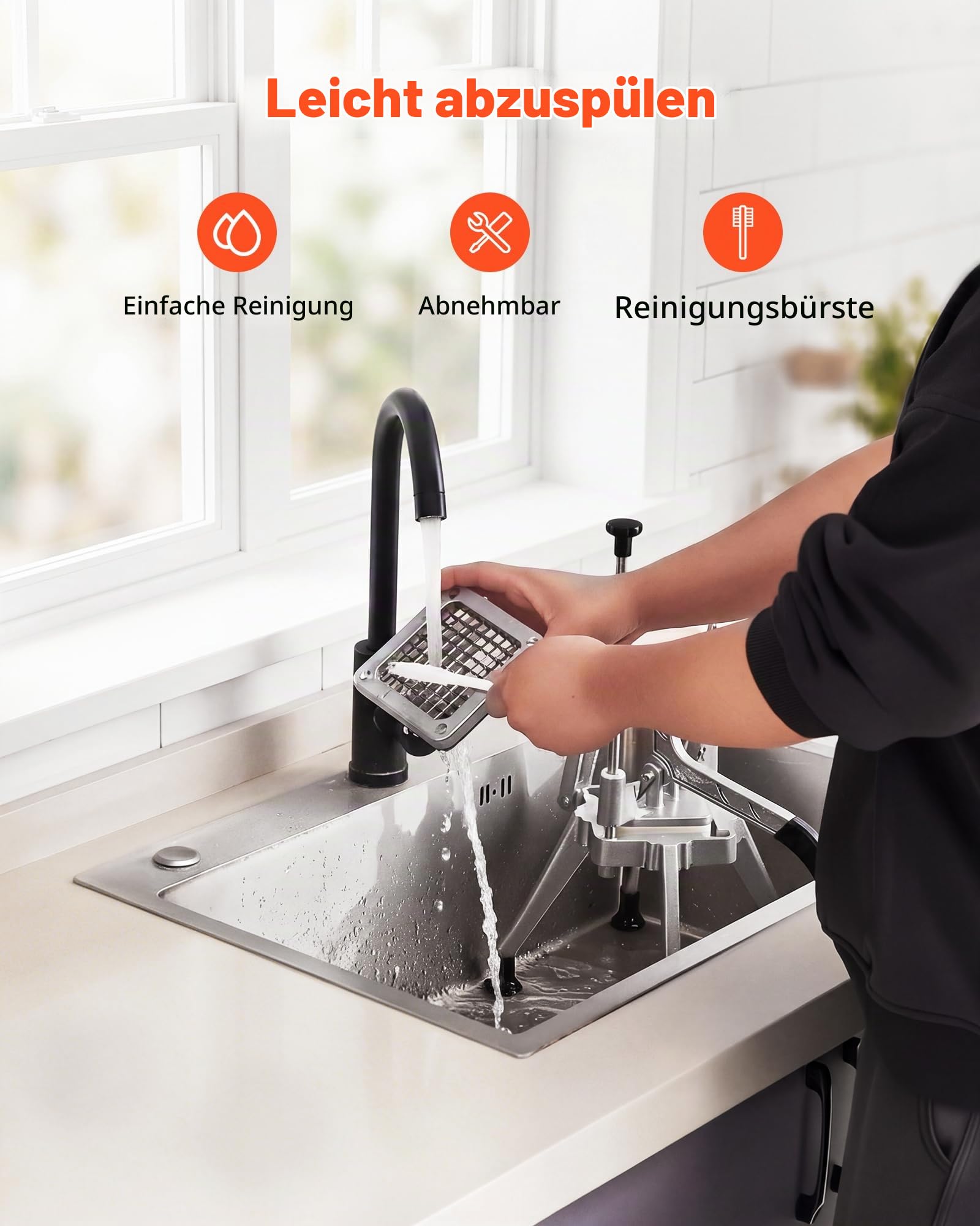 VEVOR Pommes-Frites-Schneider, Kartoffelschneider mit 3/8 Zoll Klinge aus 420J2-Edelstahl, Pommesschneider, Frittenschneider, Obstschneider, mit Ergonomischem Griff, für Restaurants Cafeterias