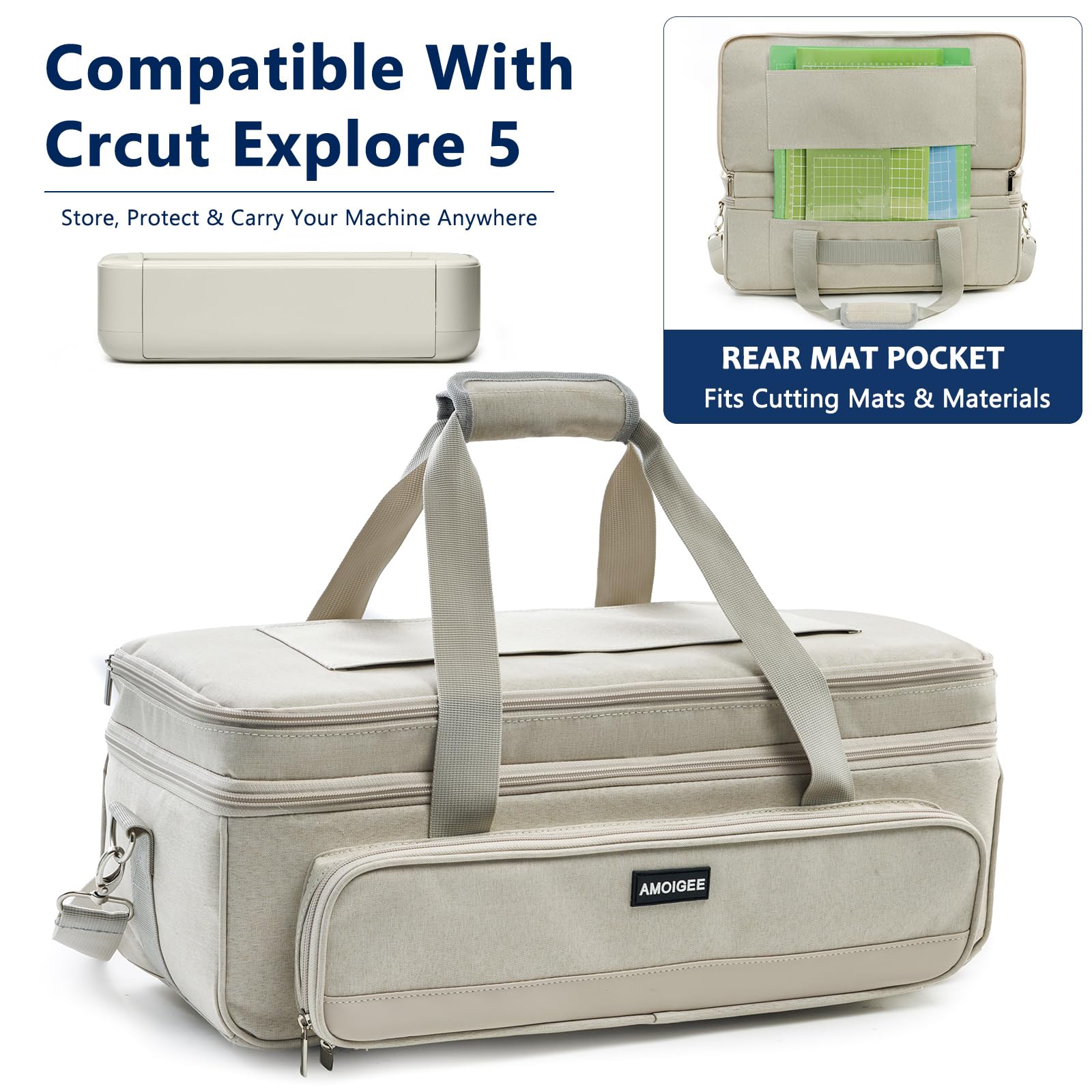AMOIGEE Doppellagige Tragetasche für Cricut Explore 5, Zubehör und Lieferanten, Aufbewahrungstasche mit Vinyl-Rollen-Organizer, Schneidematten-Tasche, sichere Maschinengurte und reisefreundliches