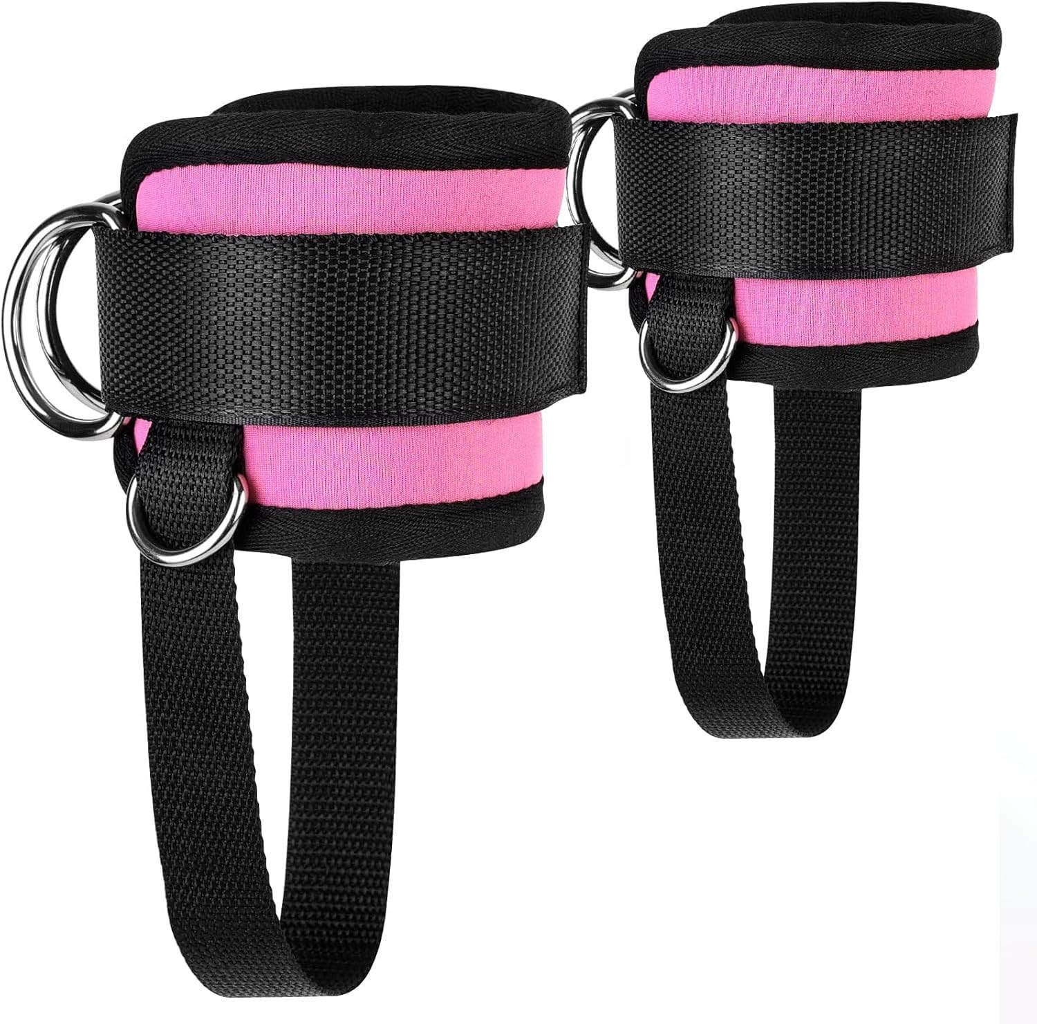 NALACAL Ankle Straps for Cable Machine Glute Kickbacks with 4 D-Ring, Adjustable Weighted Leg Workout Ankle Strap for Men Women Gym Strength Training Pink 1 Pair