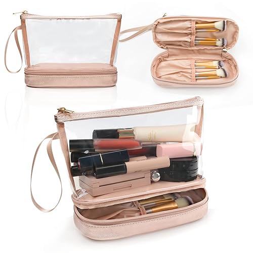 Ethereal Bolsa de maquillaje transparente, bolsa organizadora de maquillaje de oro rosa, bolsa de maquillaje de viaje para mujer, pequeña bolsa de