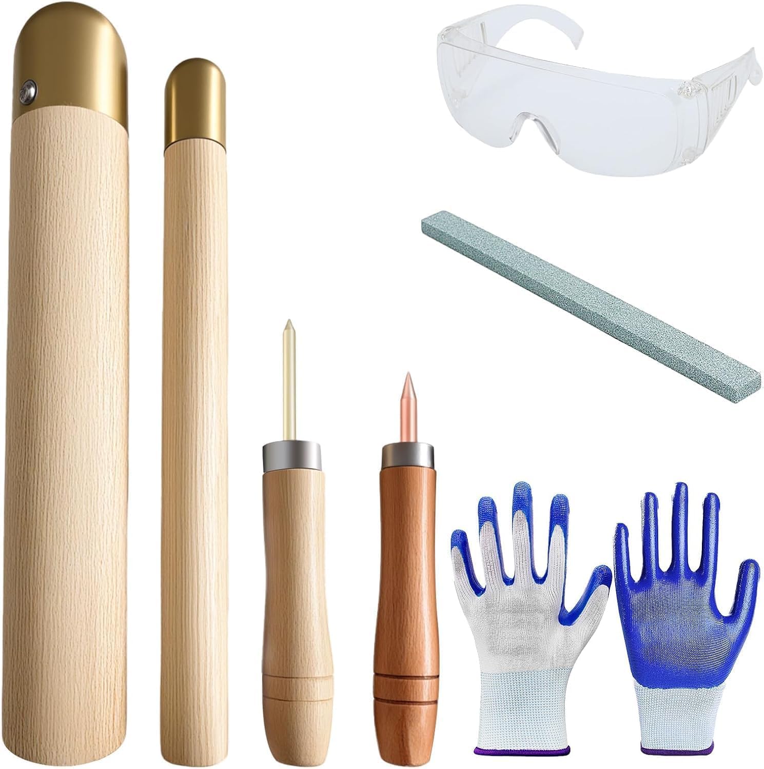Flint Knapping Tools Kit for Obsidian Copper Hammer Knapping Toolkit Including 2 Copper Boppers, 2 Pressure Flakers, Safety Gloves, Goggles & Talc for Beginners and Pros