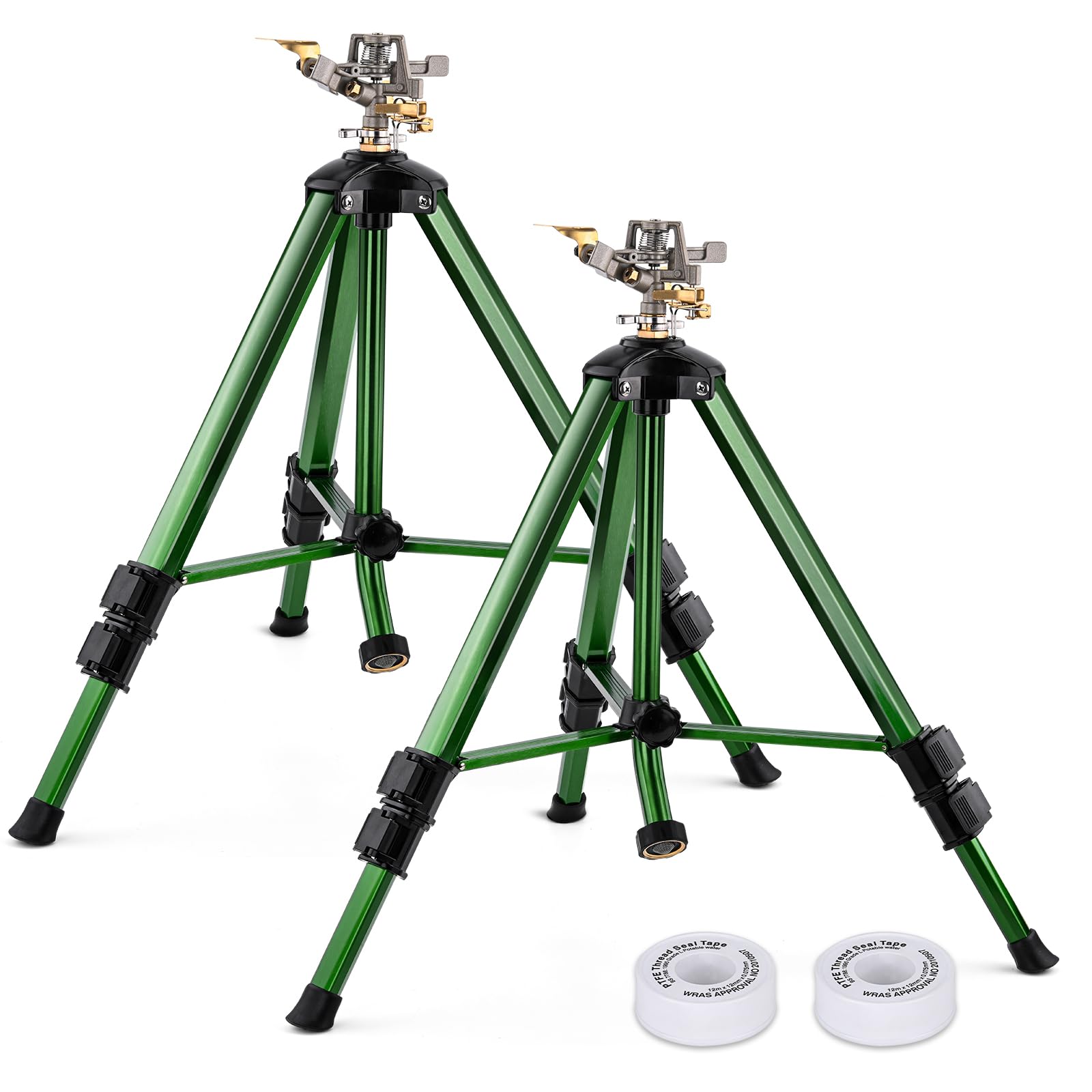 Tripod Sprinklers for Yard, Yumatum Lawn Sprinkler with 360 Degree Large Area Irrigation, Heavy Duty Adjustable Height from 16”-37”, 3/4 Inch Connector Sprinkler for Lawn/Yard/Garden, 2 Pack