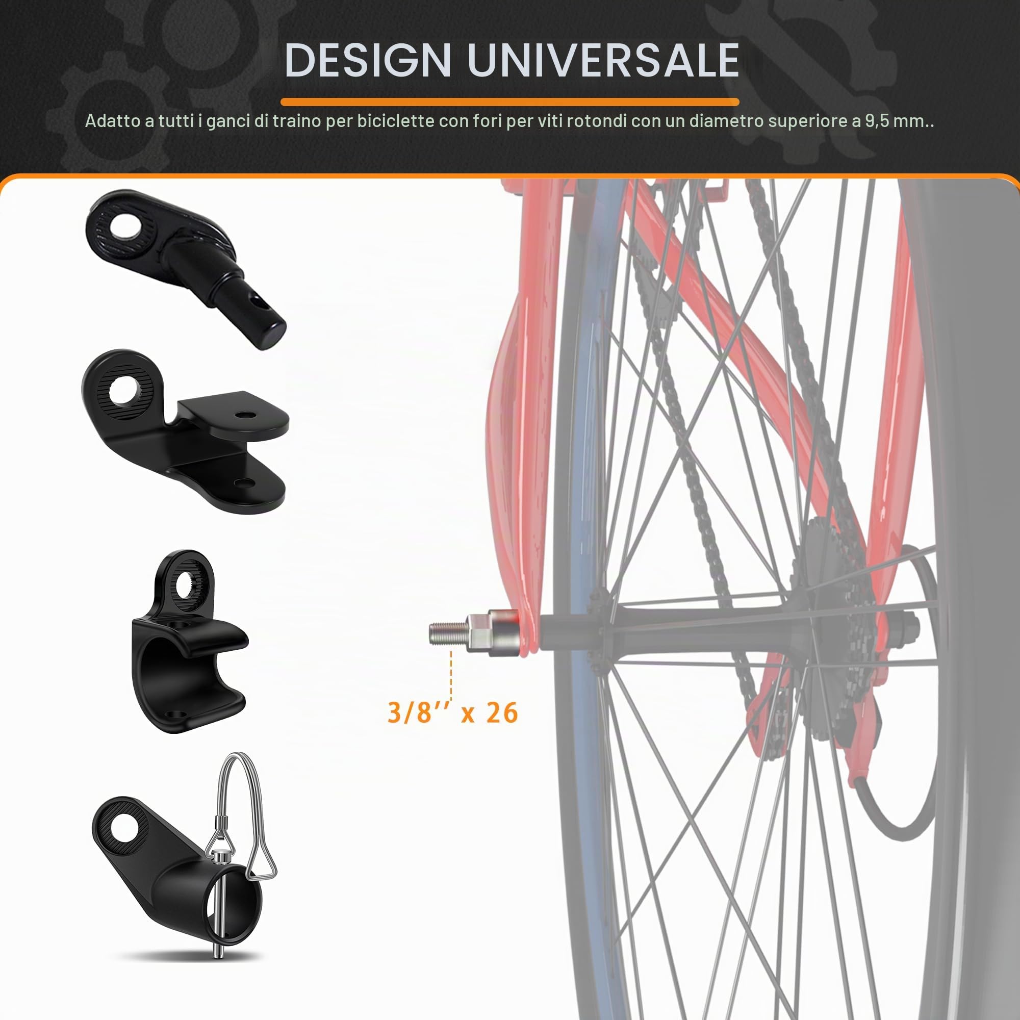 Adattatore Perno Passante Attacco Rimorchio Bicicletta, Adattatore Perno Passante BiciclettaM12 x 1,5-170 mm/M12 X 1,0-160-172 mm
