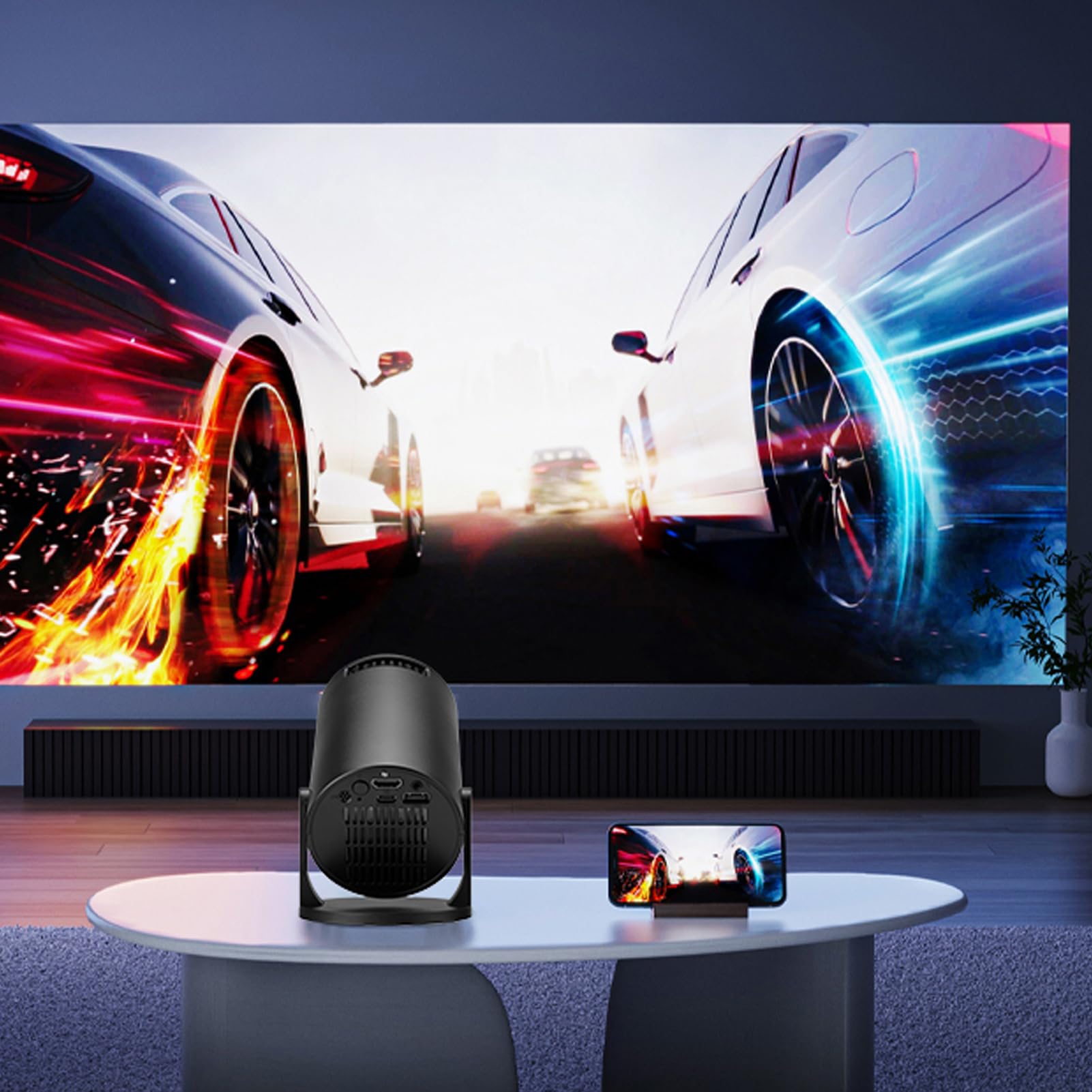 Mini Projektor, Przenośny Projektor 1080P Full HD z technologią Wireless Fidelity, Obrotowy o 270°, Mały Projektor Kina Domowego o Przekątnej 150 Cali