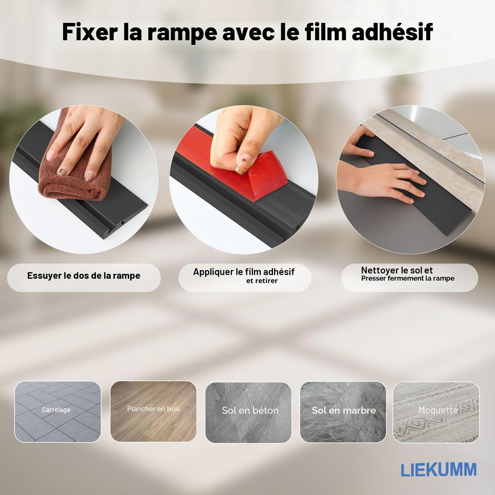 LIEKUMM Rampe Fauteuil Roulant, Hauteur 1,5 cm Coupeable PVC Rampe de seuil | Capacité 1000 kg Rampe de Seuil Autocollante, Antidérapant, Utilisable en Intérieur Extérieur, Pour Couloirs, Salles de Bain