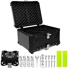 80L Motorcycle Top Case Universal Aluminum Alloy Motorbike Tail Box with Safety Lock Waterproof Detachable Trunk Top Case Box with Leather Lining for Stowing Helmets and Luggage