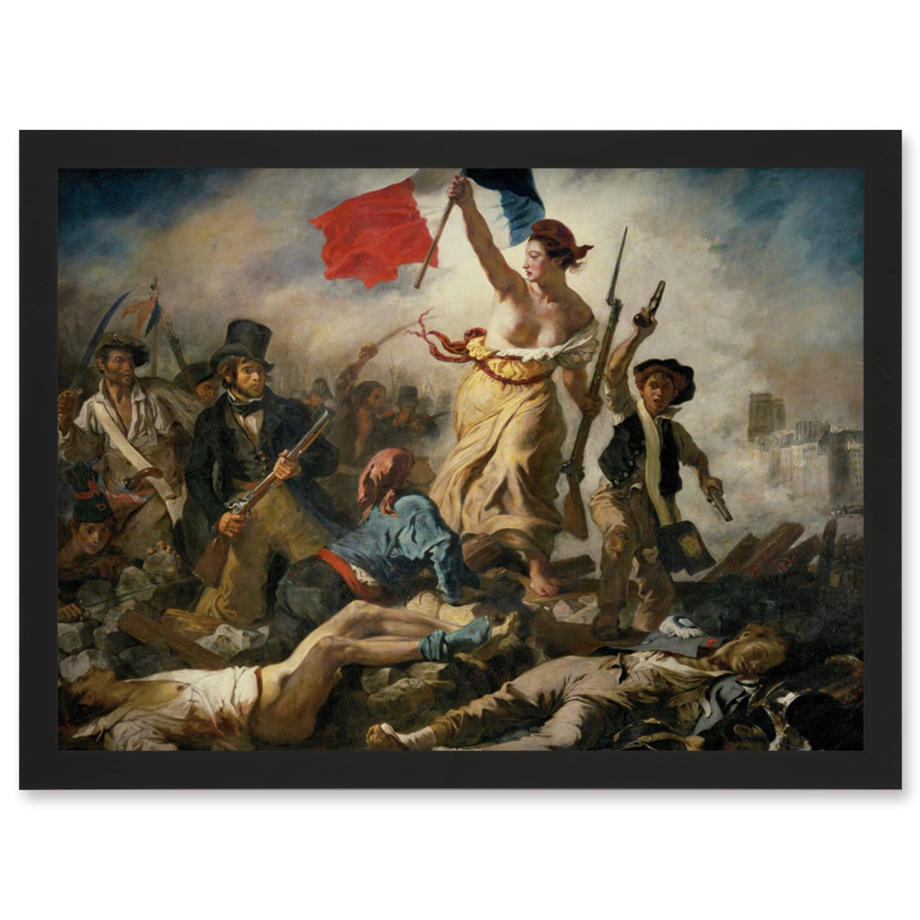 Eugène Delacroix July 28 1830 Liberty Leading the People Revolution Reproduction Painting Artwork Framed Wall Art Print A4