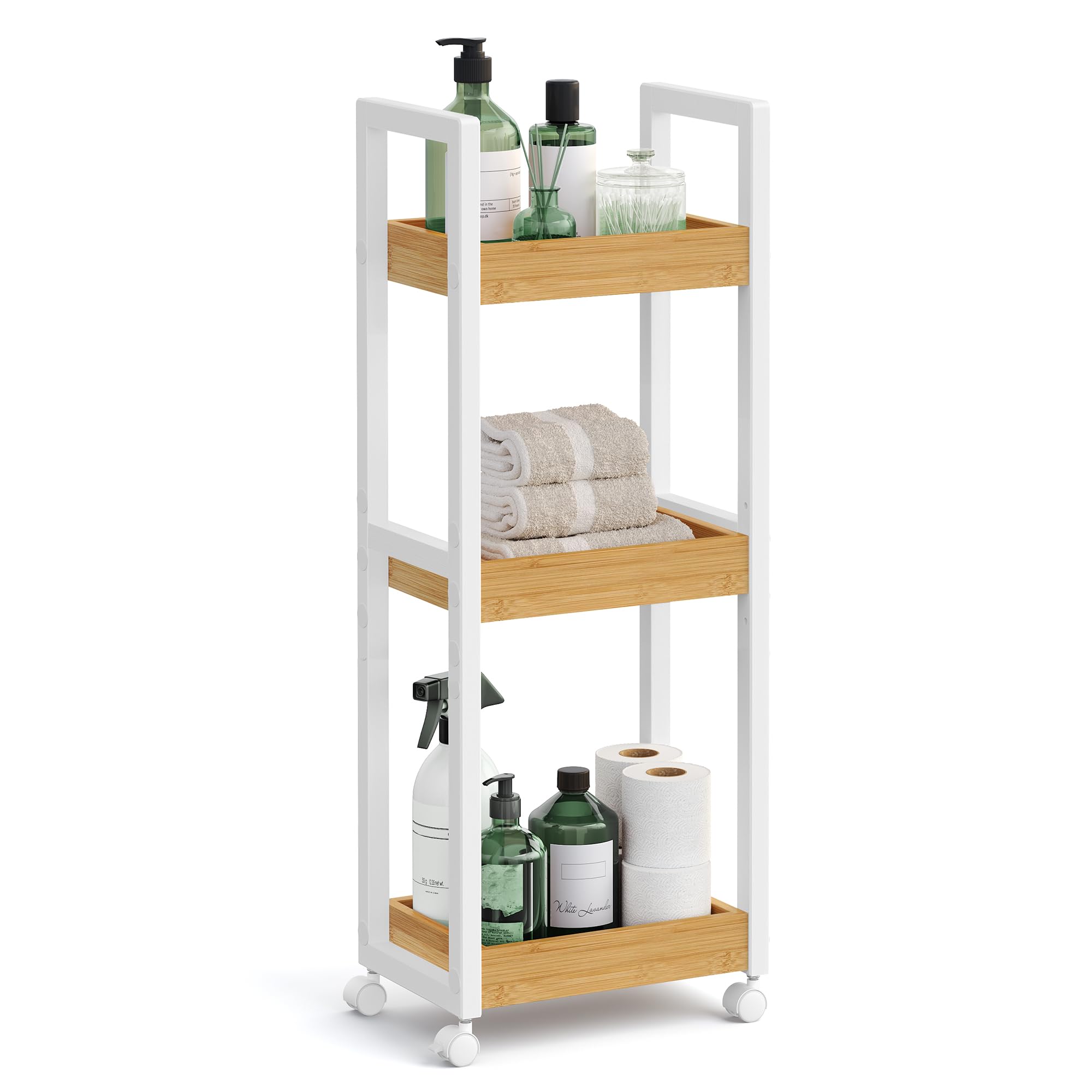 SONGMICS Bamboo 3-Tier Rolling Cart