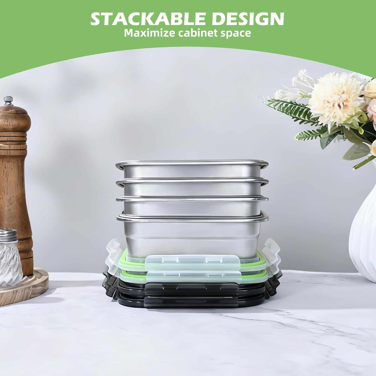 2 Pack Stainless Steel Sandwich Containers with Leak-Proof Airtight Lids, 40oz Reusable Metal Bento Lunch Boxes for Meal Prep, Snacks & Fruits, BPA-Free, Dishwasher & Freezer Safe (Green) - Image 8