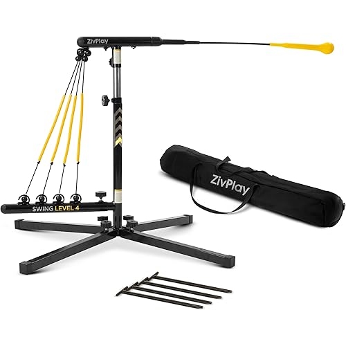 ZivPlay Baseball Hitting Trainer Baseball Swing Trainer Softball and Baseball Training Equipment for Batting Practice with Height and Speed Adjustment