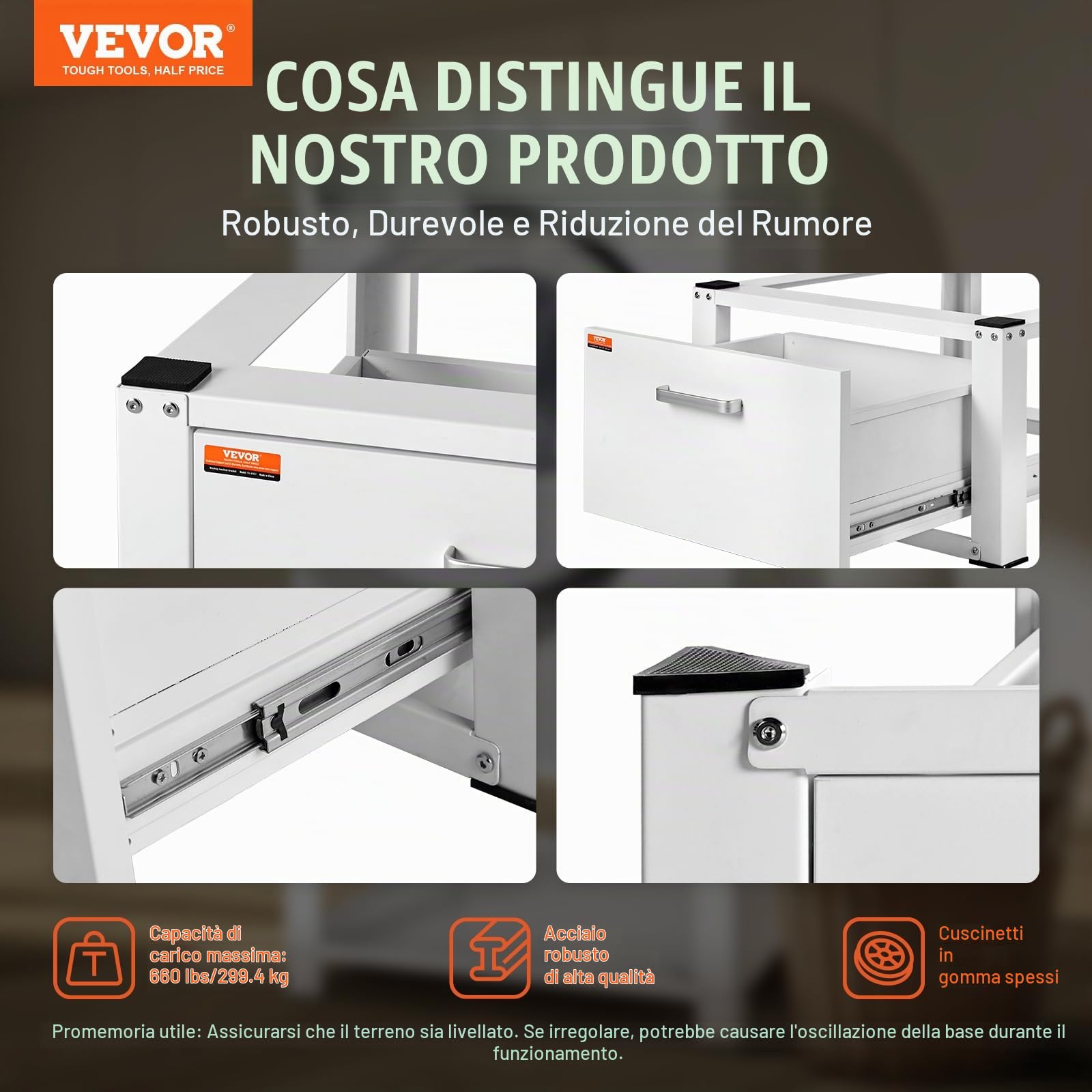 VEVOR Piedistallo per Lavanderia 27" di Larghezza 14,4" di Altezza, Piattaforma Universale con Capacità di 660 Libbre, Base Multifunzionale per Lavatrice con Cassetto e Ricchi Accessori