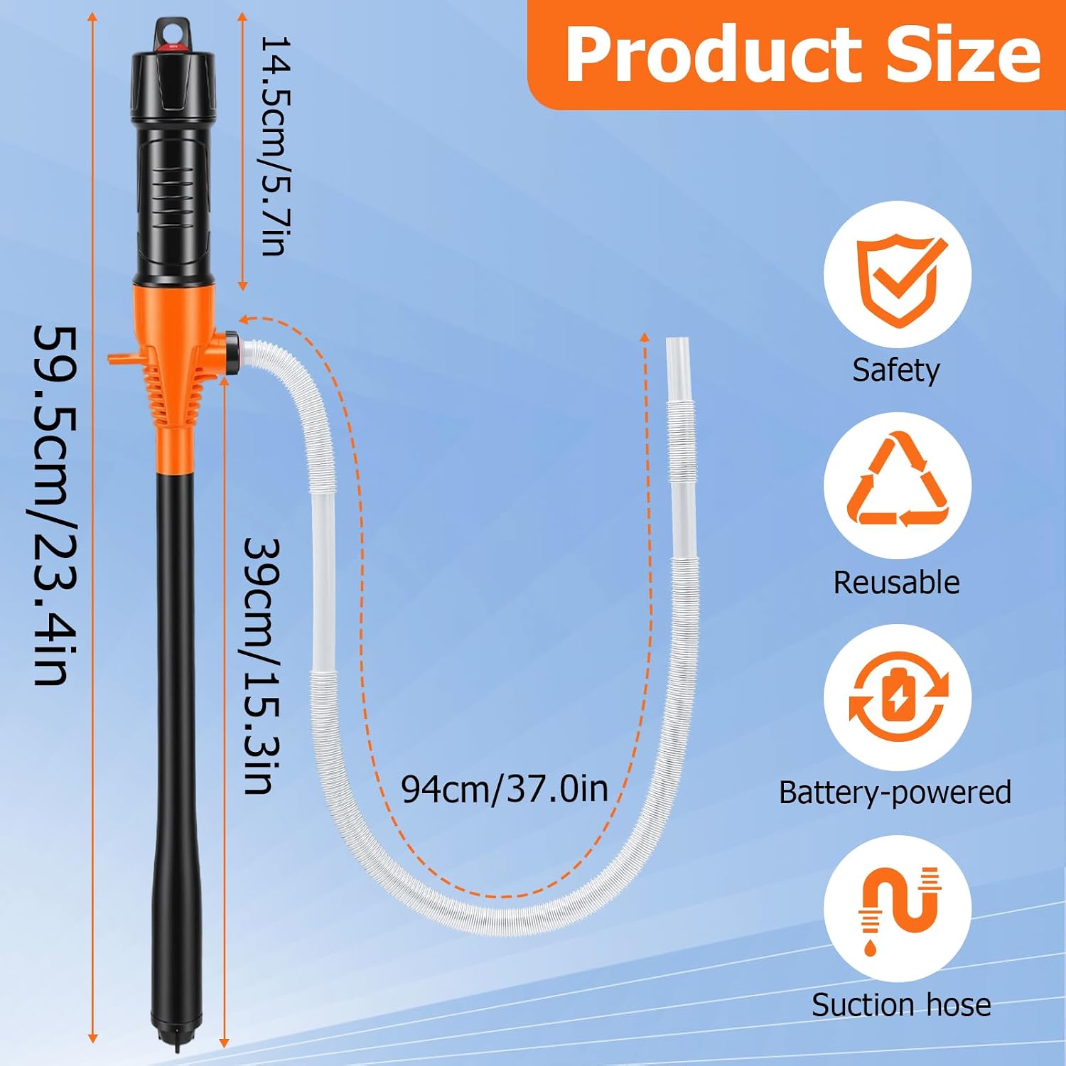 Battery Operated Liquid Transfer Pump, Portable Electric Fuel Transfer Pump for Gasoline, Water, Diesel & Oil, Battery Powered Siphon Pump with Flexible Hose for Gas Can, Boat, Car, Generator
