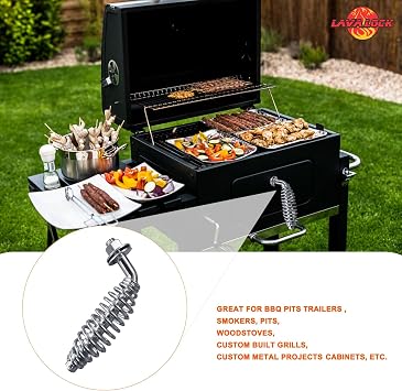 LavaLock 45 Degree Spring Handle with 1/2 inch Rod for BBQ Smokers, Fireplace, Wood Stove, Grill Accessories (Stainless Steel No Latch)