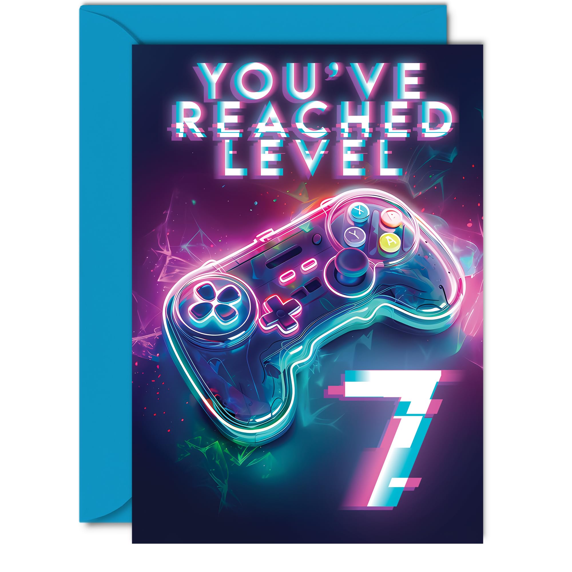 7th Gamer Birthday Cards for Boys Girls - You've Reached Level 7 - Happy 7 Birthday Card for Son Daughter Nephew Niece Grandson, 5x7 Inch Seven Seventh Bday Video Game Greeting Cards