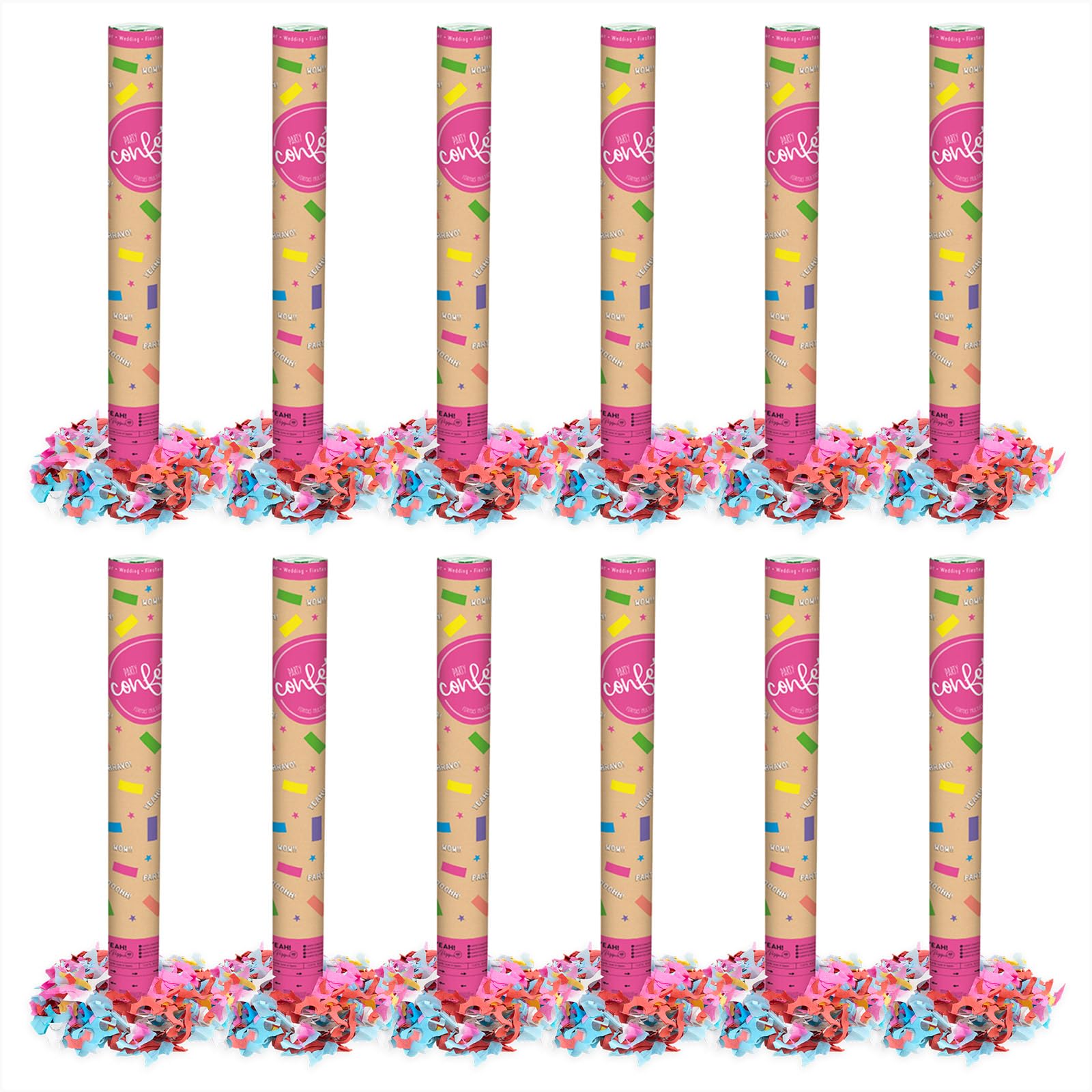 OH YEAH - 12 Stück - mehrfarbige Konfettikanone 60 cm - Mehrfarbiges Folien-Konfetti - Hochzeit - Party - Events - Partykanone 60 cm - einfache Verwendung