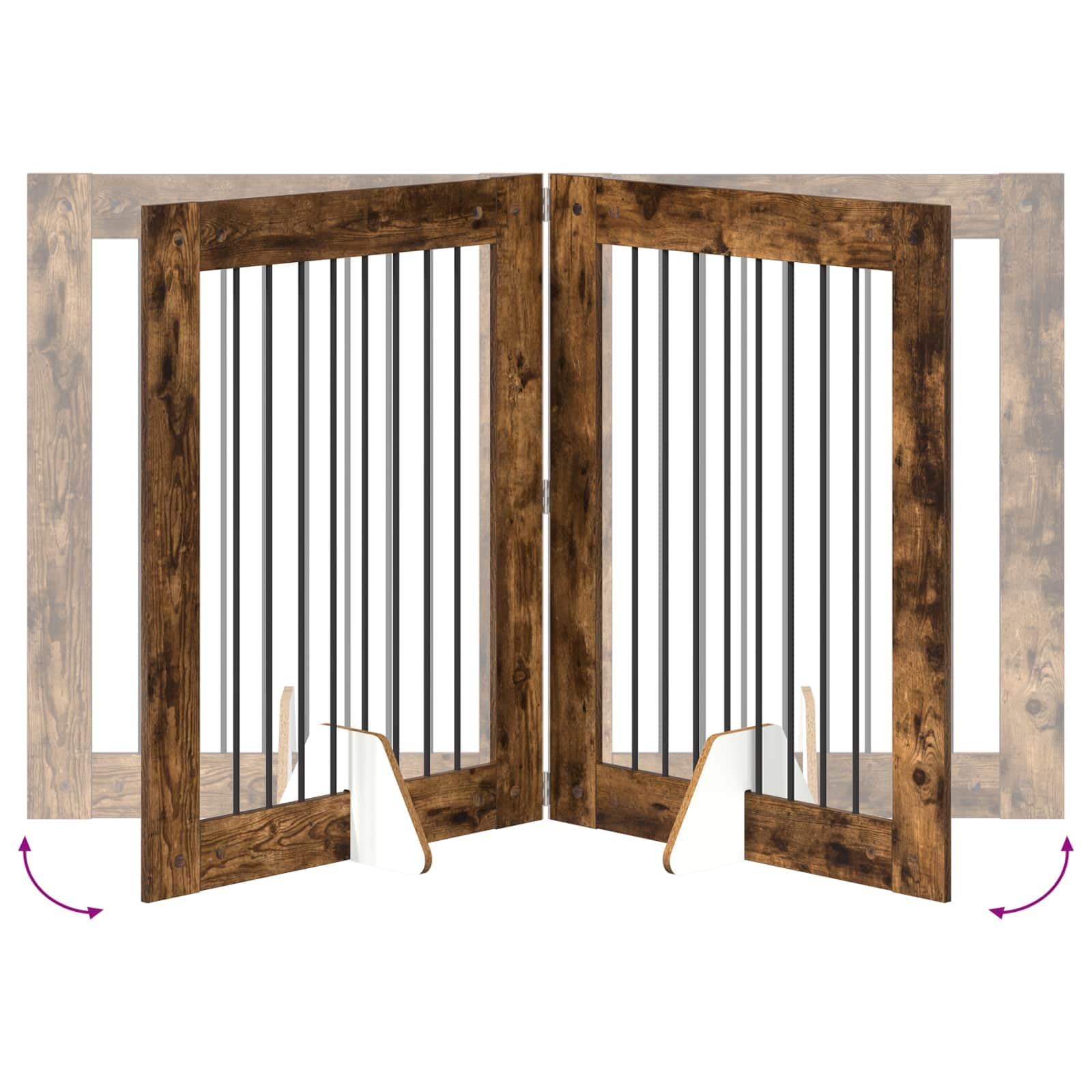 Portería plegable para perros con soporte de metal, 2 unidades, roble ahumado, 80 x 100 cm, perrera plegable y caño para interior y exterior, parque seguro para cachorros y perros