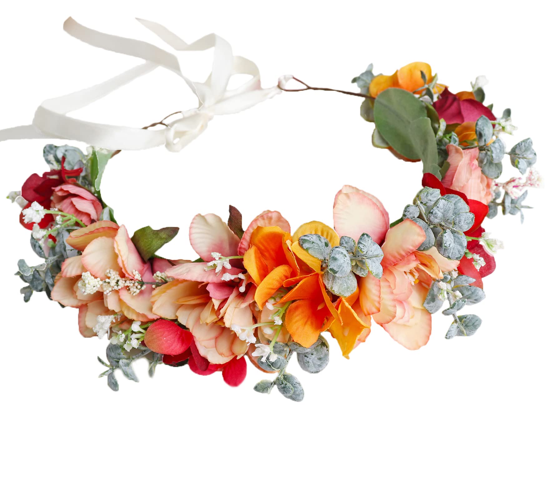 Frauen Floral Crown Mädchen Floral Stirnband Haar Kranz Blume Kopfschmuck Halo Boho Party Abschlussball Hochzeit Fotos Orange