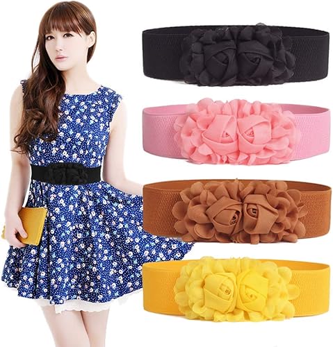 Miniatura 3 de Cintura elástica de la cintura de la cintura ancha de la flor del estiramiento de las mujeres para