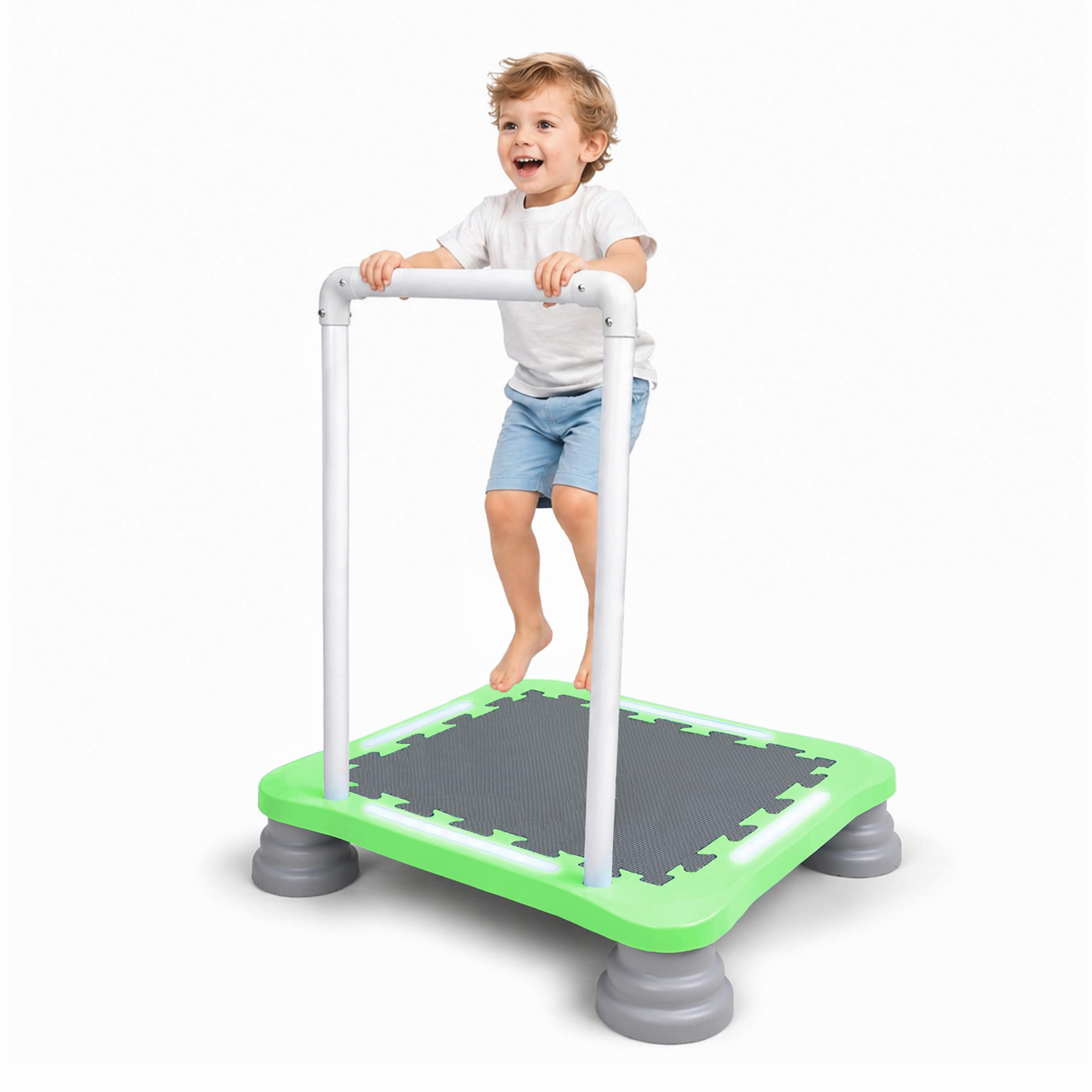 Kids Trampoline,Sensory Toddler Trampoline with Lights,Music,Handrail,Green
