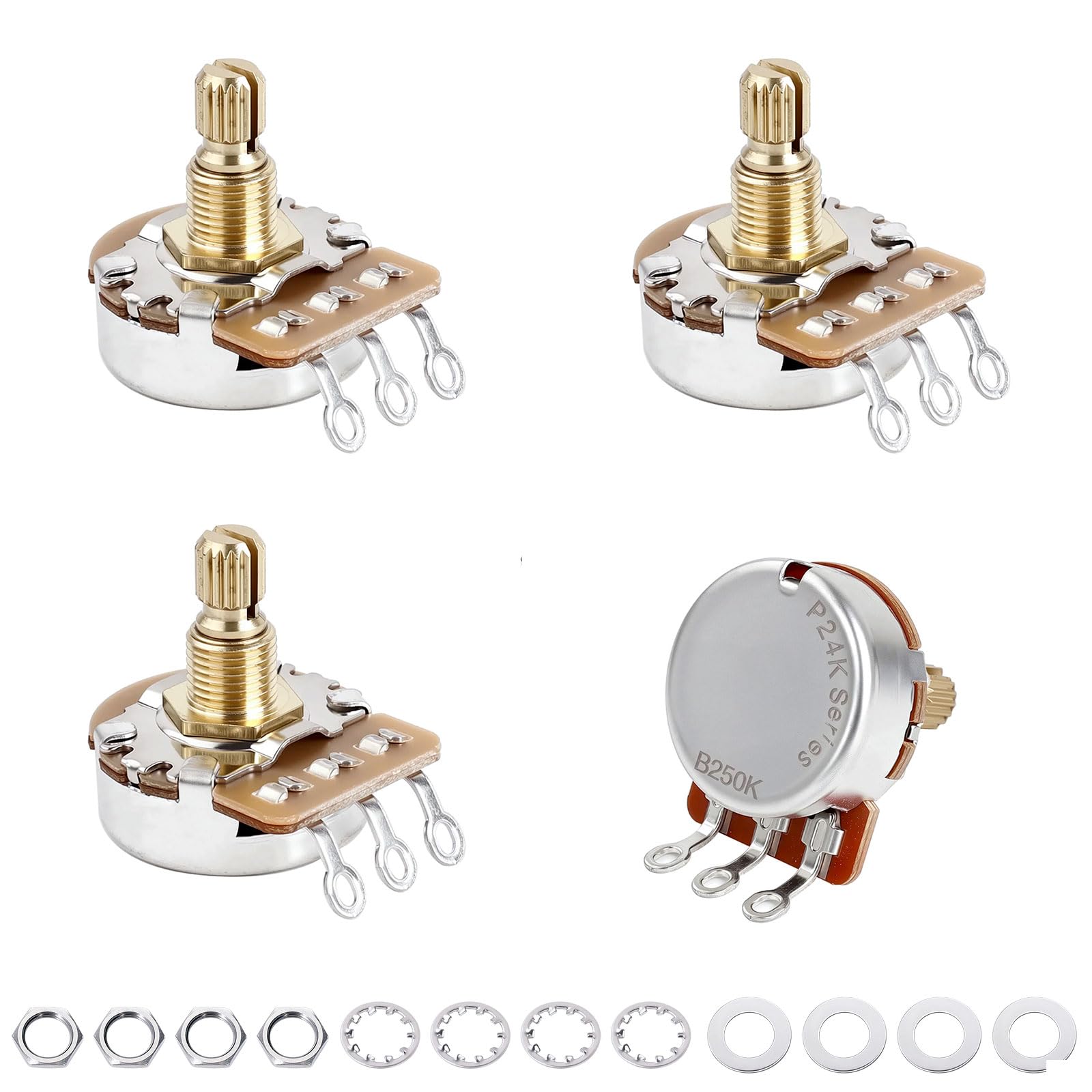 Banworks Brass B250K M8 Thread Full Sized Guitar Pots Metric 18-Spline Pots
