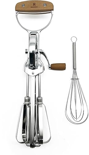 Batidor de huevos giratorio manual clásico vintage de madera, 12 pulgadas