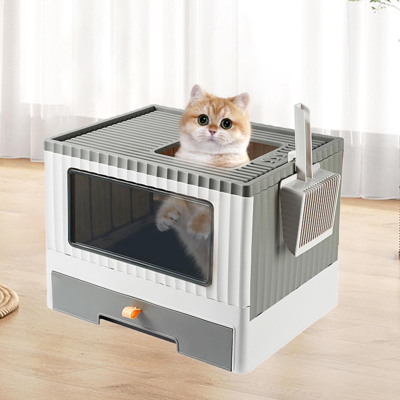 Caja de Arena para Gatos Completamente Cerrada con Tapa Bandeja Desmontable Diseño Plegable Evita Salpicaduras Fabricada en PP Adecuada para Mascotas
