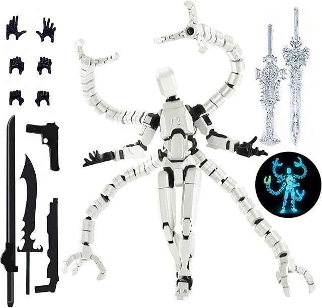 T13 Action Figure Set Already Assembled for Adult, 3D Printed Dummy T 13 Octopus Doctor Men, Multi-Jointed Robot Desktop Decoration Gift for Game Lovers (Glow in the Dark)