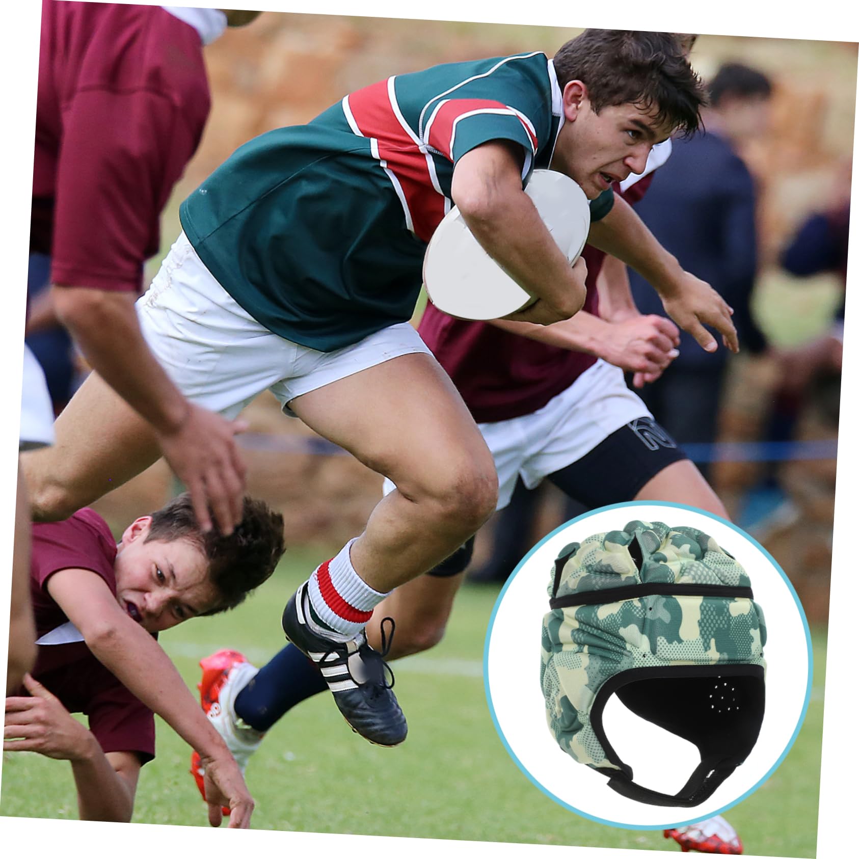 ibasenice Casco Protettivo per Sport All e Copricapo per Rugby Calcio e Attività Design Traspirante con Protezione per Orecchie per Adulti