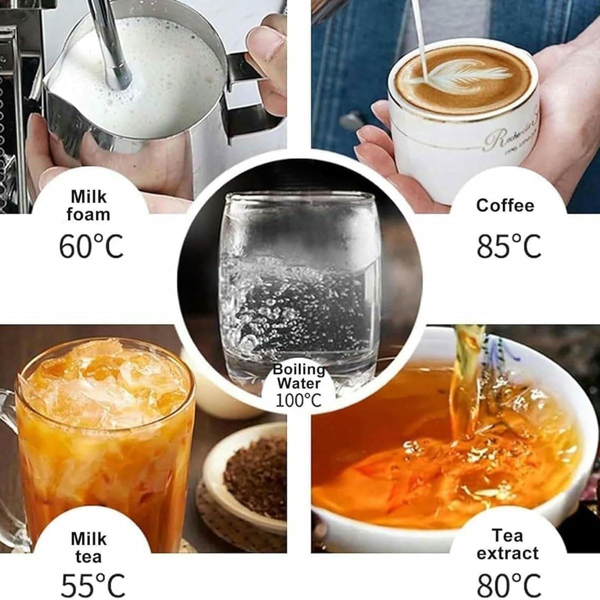 Spieniacz do mleka 2 w 1 i kocioł na gorącą wodę, cyfrowy sterowany ekspres do kawy z obrotowymi dyszami, 5 ustawień temperatury do kawiarni i baru z herbatą mleczną