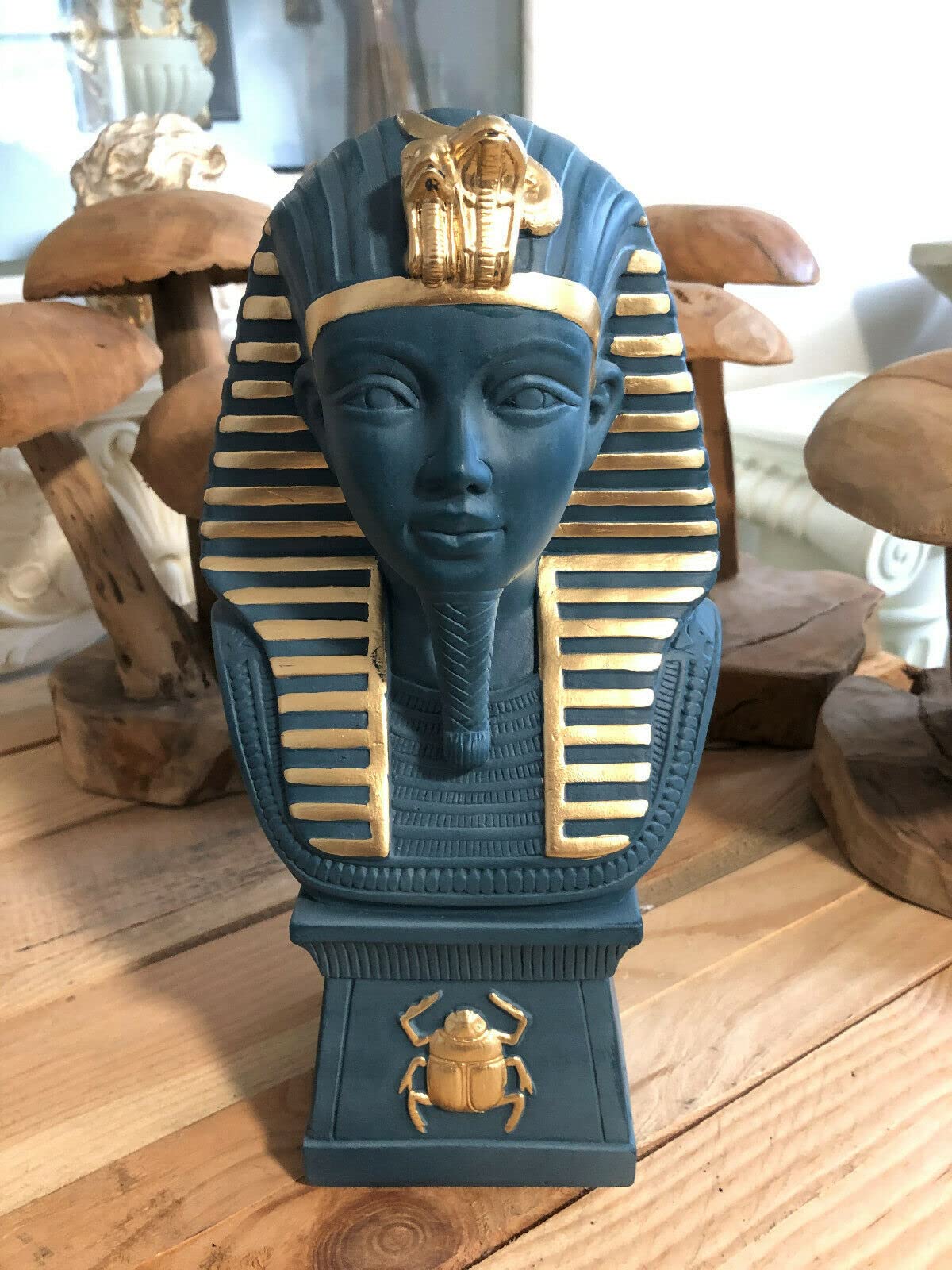 Ägyptische Groß Figur Tutenchamun Büste Pharao 2860-101, Blau