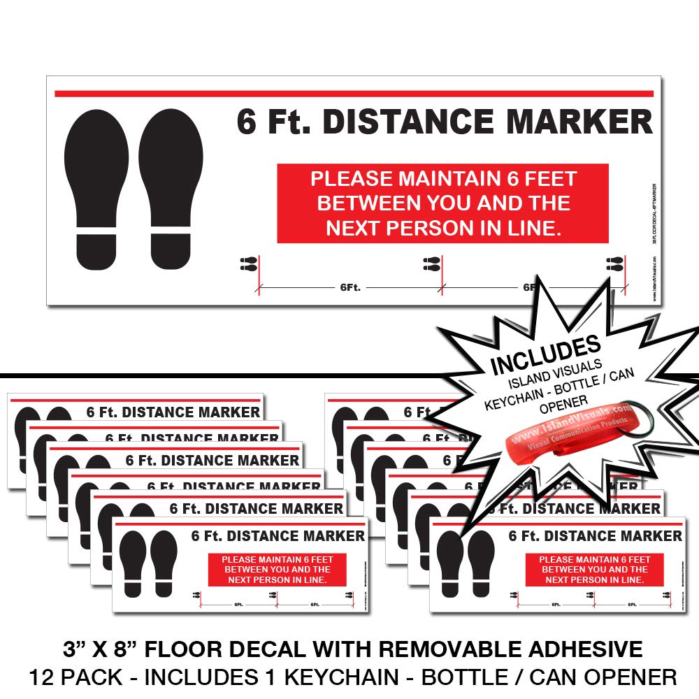 6ft Distance Marker Floor Decal for Social Distancing While in Line - Floor Decals ((Includes (1) Free Island Visuals Gaiter Logo Mask)) (12)