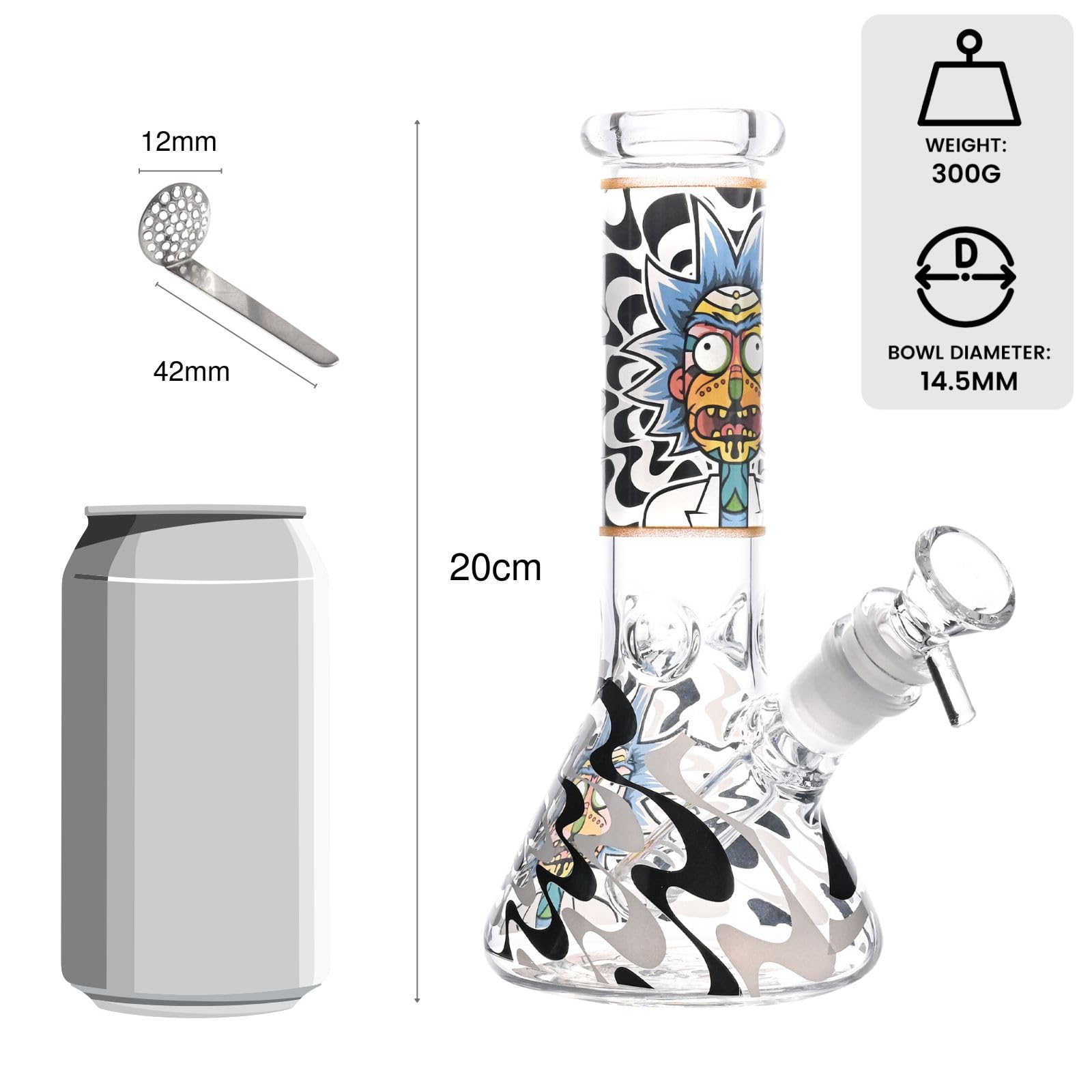 Chillbong 20cm Glasbong avec bol de 14,5 mm, poids 350g, verre résistant artisanal, tuyau de récipient de filtrage - Jade White