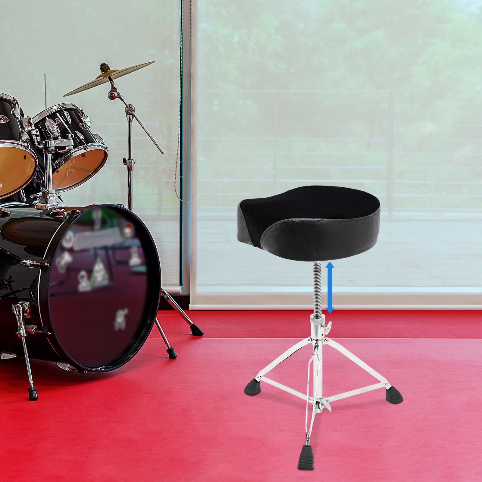 Taburete de tambor ajustable, taburete para batería con asiento acolchado, taburete de tambor regulable en altura, asiento redondo, asiento plegable para silla de tambor, C2D-000000