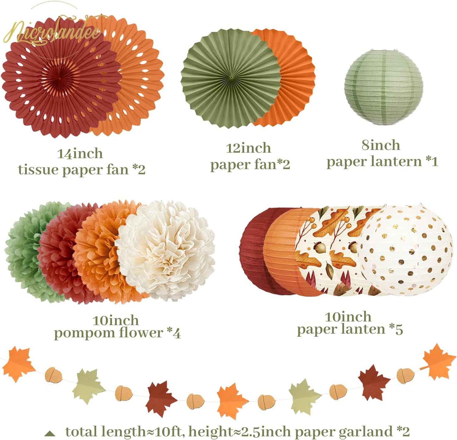 Fall Wedding Decorations, 20 PCS Tissue Pom Poms Paper Fans Lanterns, Maple Leaf Garland, Hanging Swirls for Thanksgiving, Baby Shower, Birthday, Autumn Harvest Party Decor Supplies