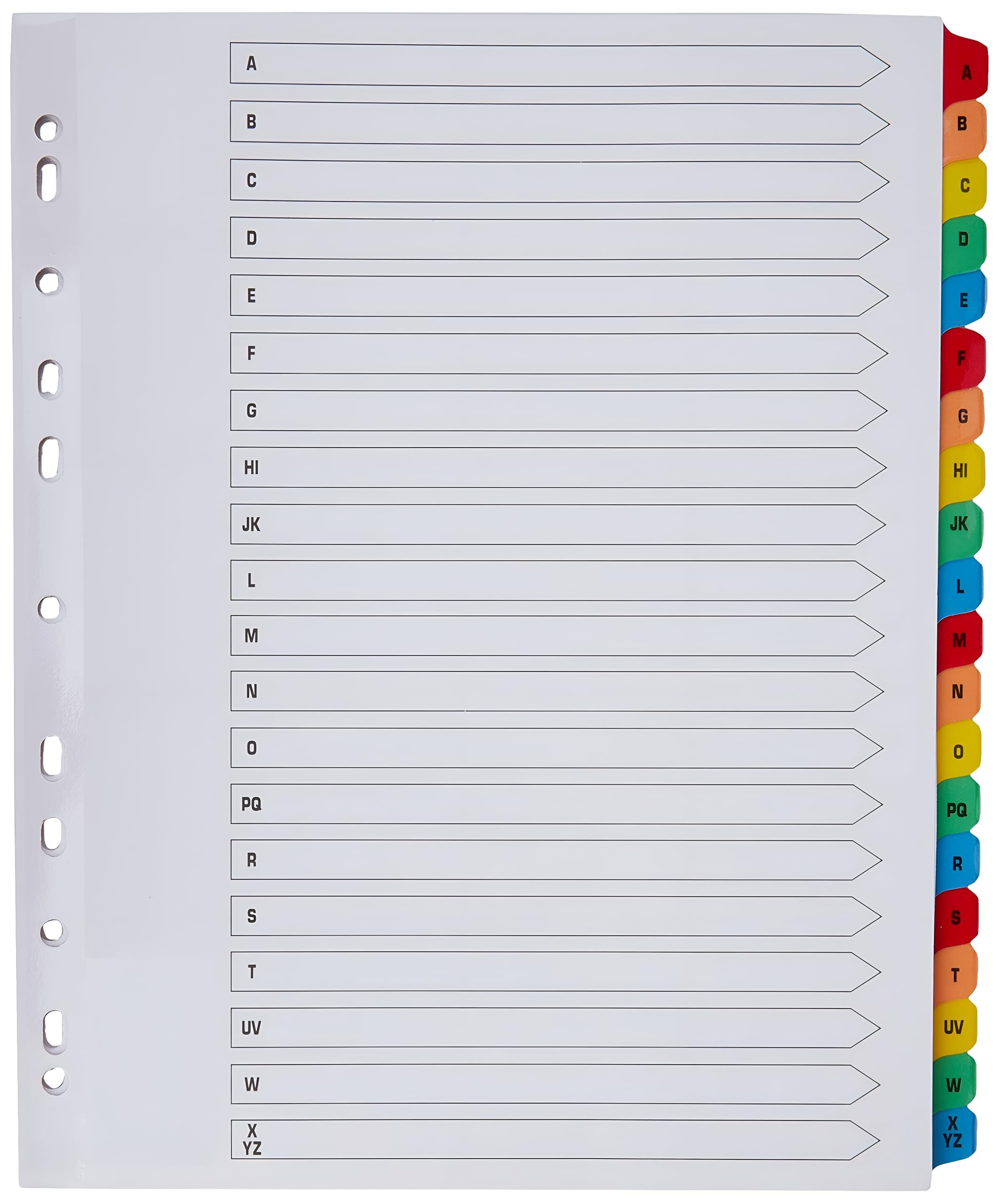 Indigo® Extra Wide A4+ File Dividers – A–Z Alphabetical Index with Multicolour Tabs, White Card, Mylar-Reinforced, Multipunched – Pack of 10 for Binders & Filing